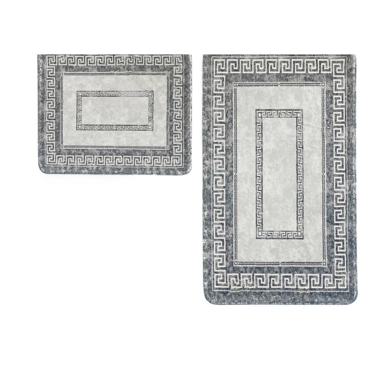 Almina Exclusive 2 Teiliges Bademattenset mit Muster Rutschfest waschbar aus Polyester Grau