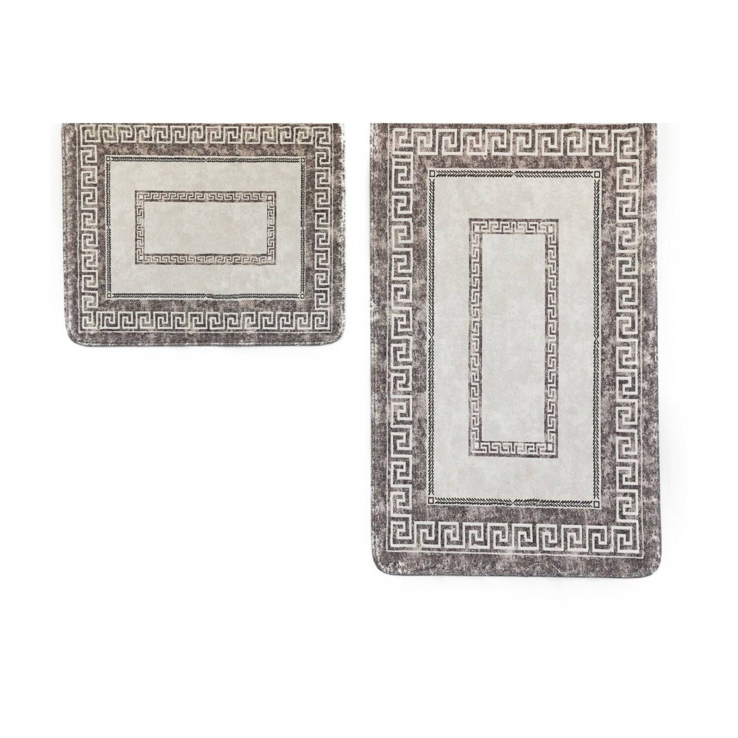Almina Exclusive 2 Teiliges Bademattenset mit Muster Rutschfest waschbar aus Polyester Grau/Braun