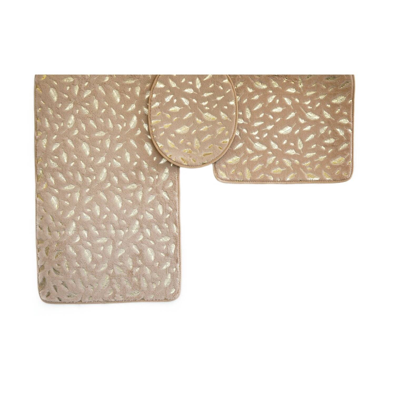 Almina Harmonie 3 Teiliges Bademattenset Rutschfest und Waschbar mit Federmotiv aus Polyester Braun