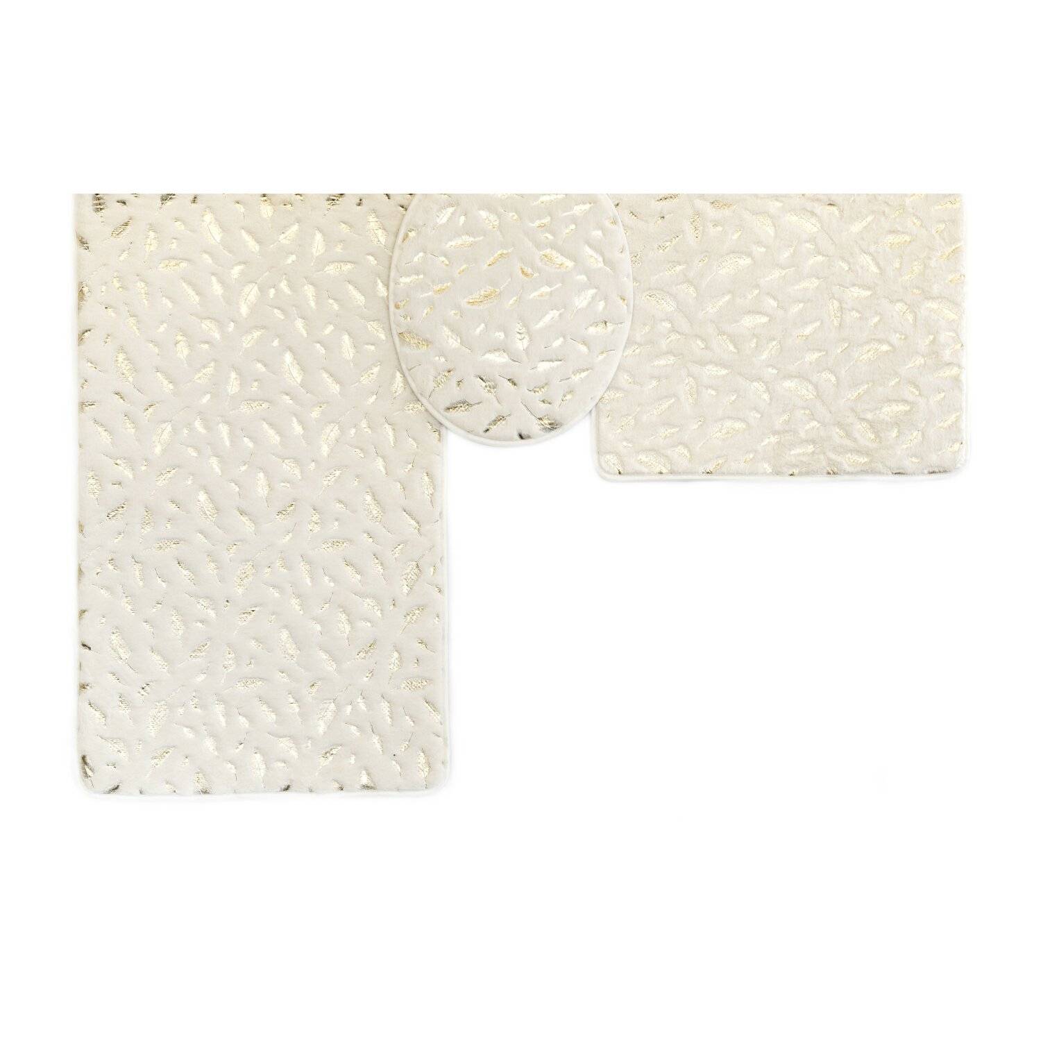 Almina Harmonie 3 Teiliges Bademattenset Rutschfest und Waschbar mit Federmotiv aus Polyester Creme