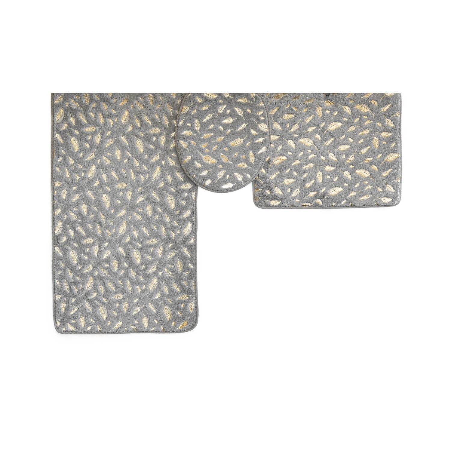 Almina Harmonie 3 Teiliges Bademattenset Rutschfest und Waschbar mit Federmotiv aus Polyester Grau