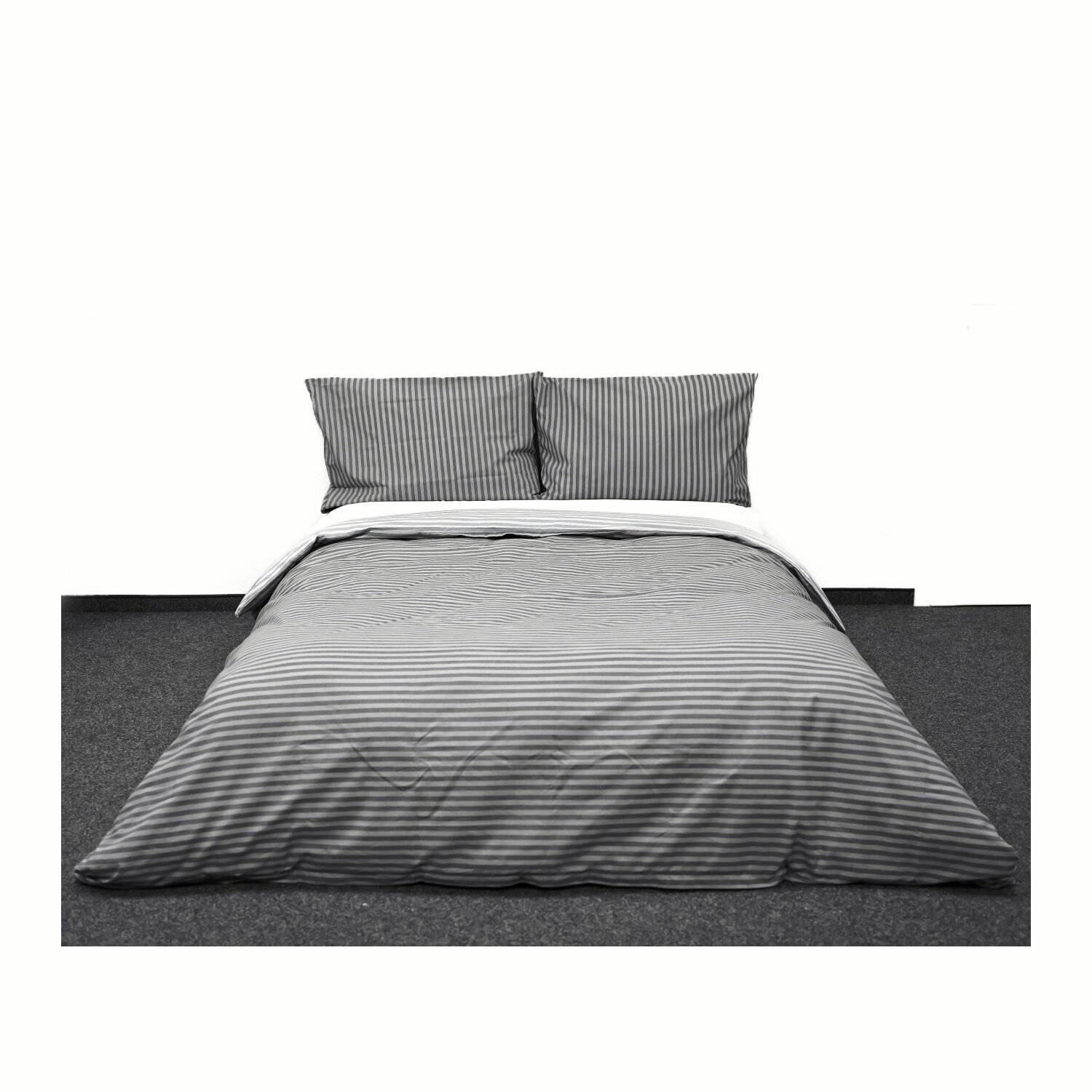 Gestreifte Bettwäsche mit Reißverschluss 200x200 cm, 2x Kissenbezug 80x80 cm Grau