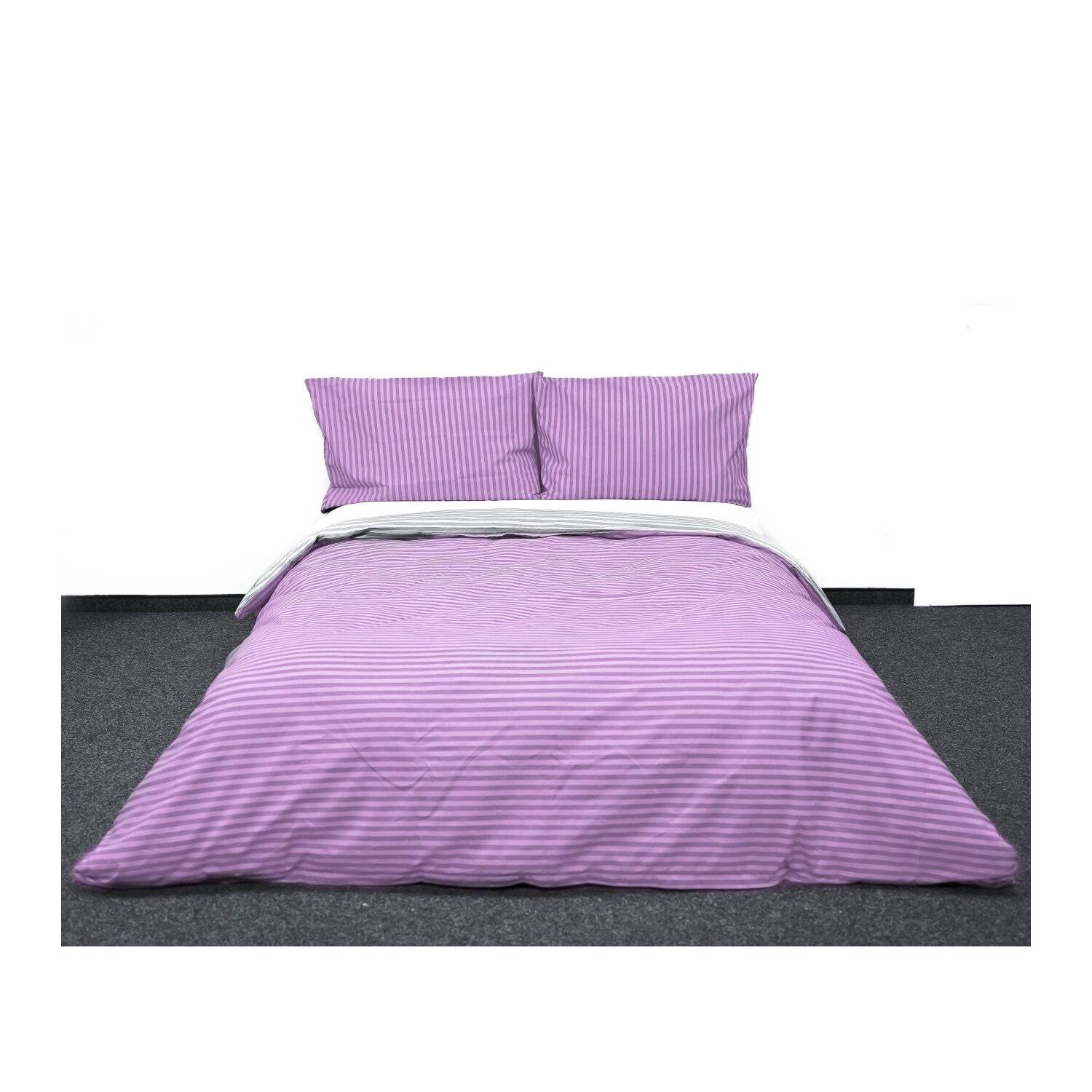 Gestreifte Bettwäsche mit Reißverschluss 200x200 cm, 2x Kissenbezug 80x80 cm Lila