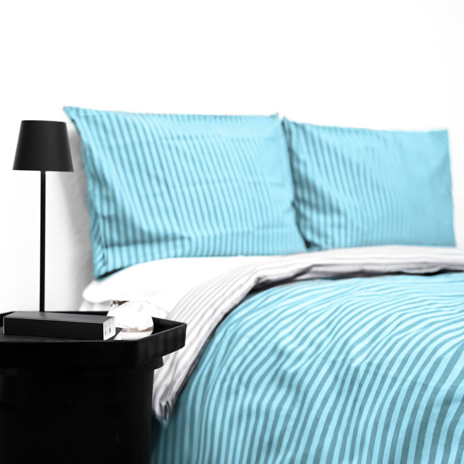 Gestreifte Bettwäsche mit Reißverschluss 200x200 cm, 2x Kissenbezug 80x80 cm Petrol