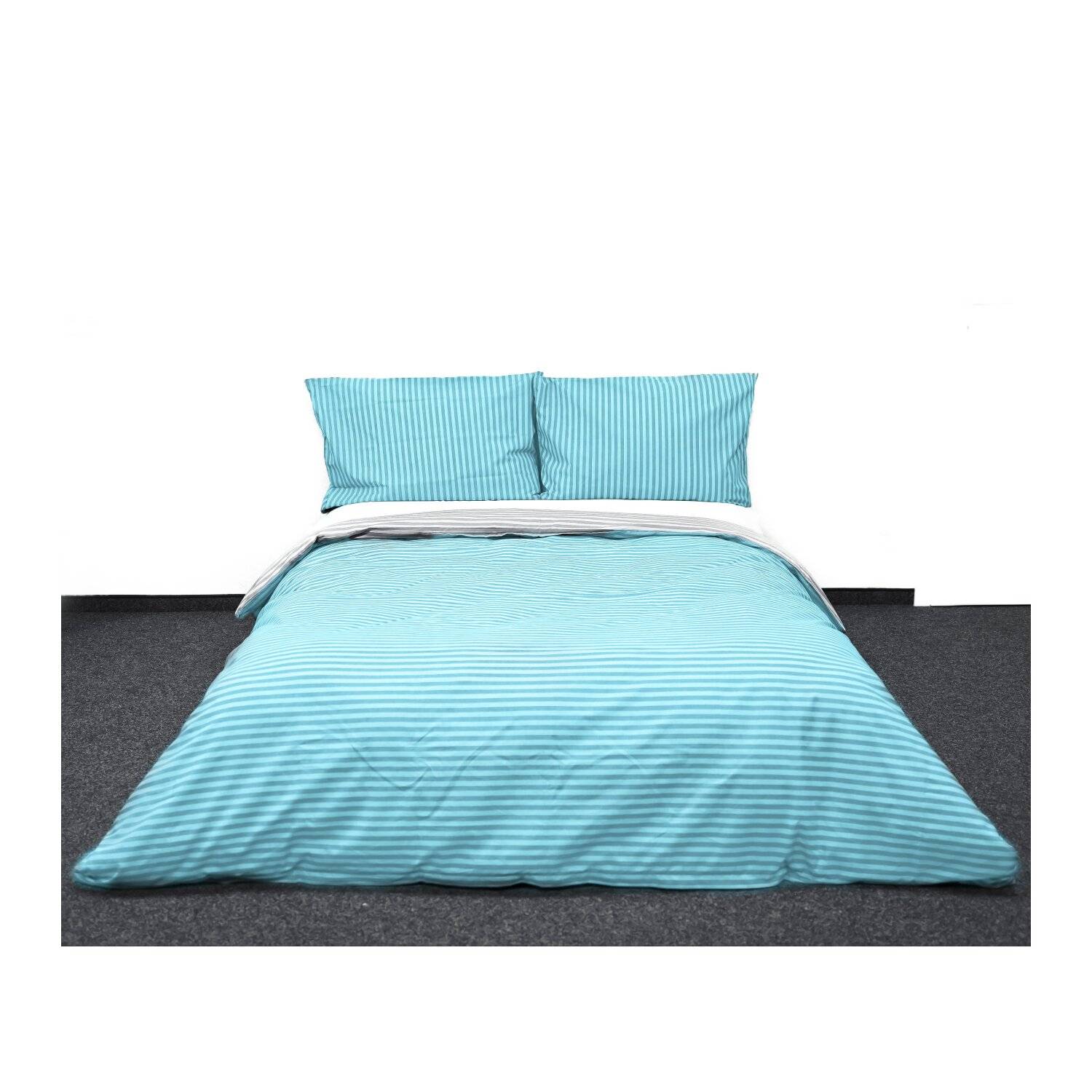 Gestreifte Bettwäsche mit Reißverschluss 200x200 cm, 2x Kissenbezug 80x80 cm Petrol