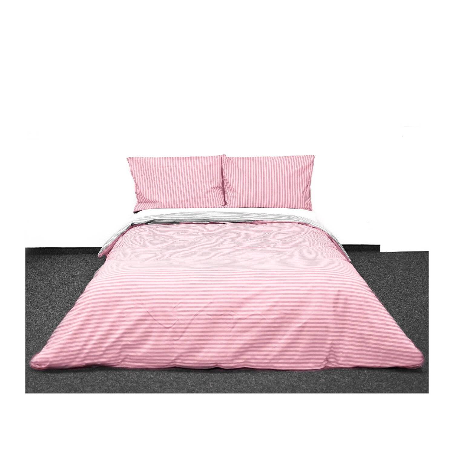 Gestreifte Bettwäsche mit Reißverschluss 200x200 cm, 2x Kissenbezug 80x80 cm Rosa