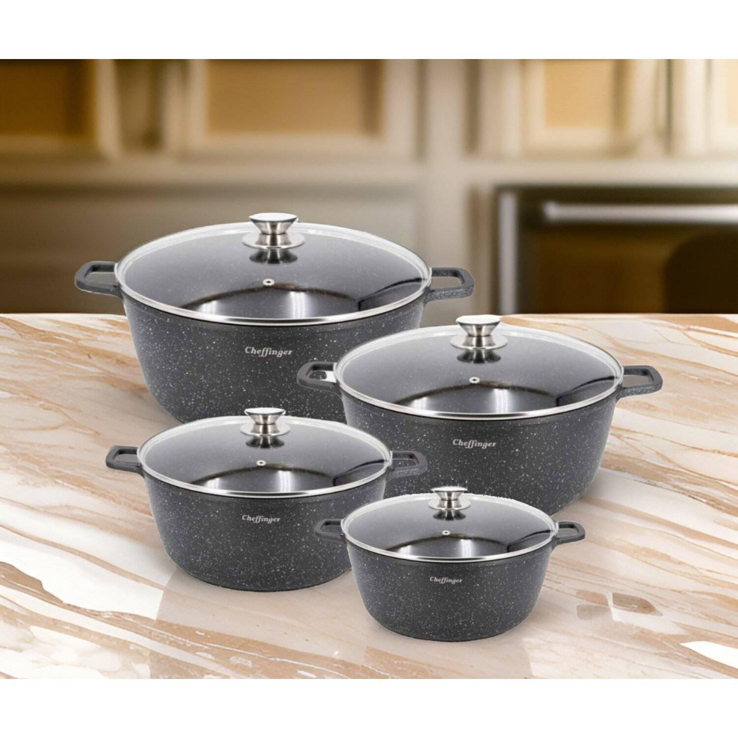 8 tlg Kochtopf Set Topf Induktion Anti Haft 20-24-28-32cm Geschirrset Schwarz