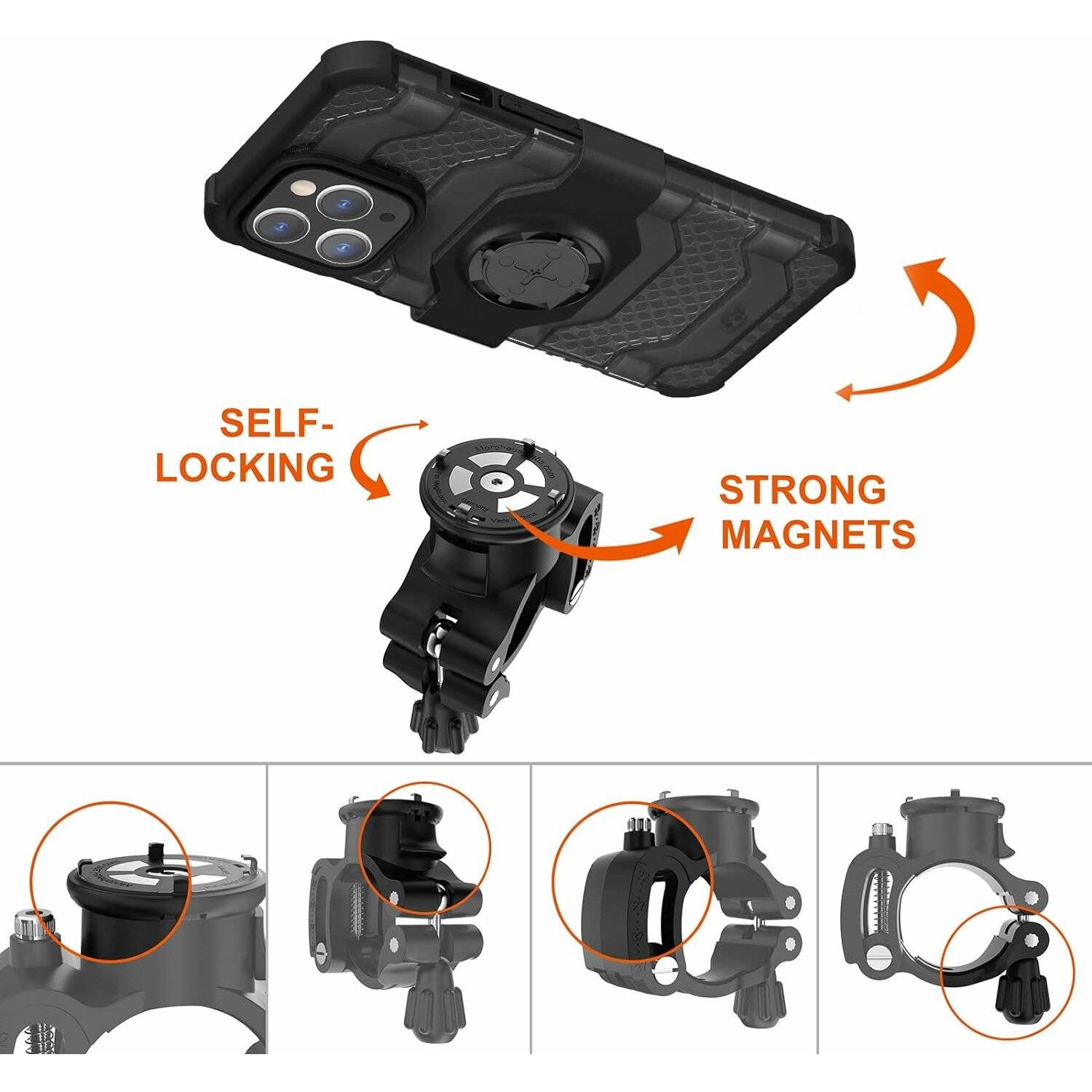 Morpheus Qlip Neo Case kompatibel mit iPhone 13 PRO - Hülle & abnehmbarem M4 M4s Mount Adapter Kameraschutz Schwarz