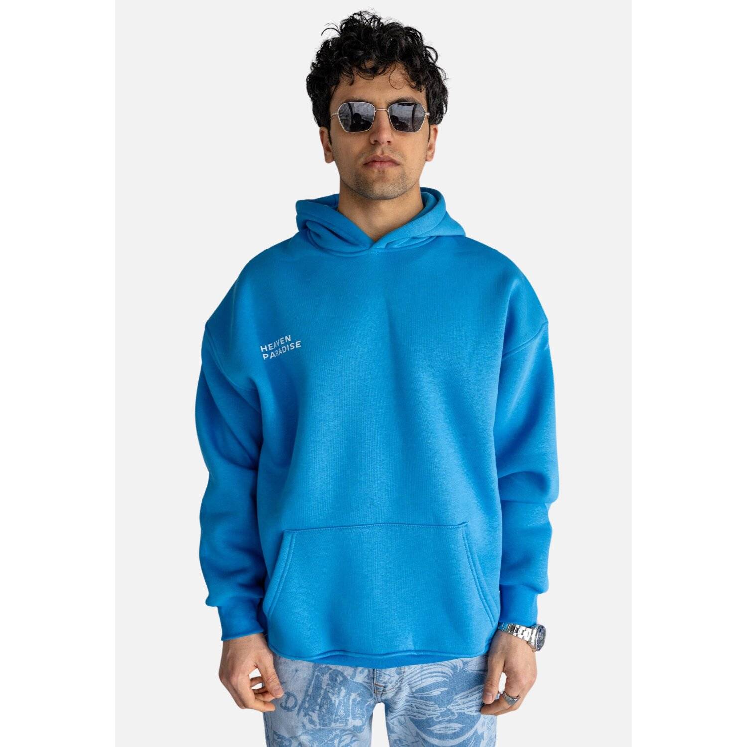 Unisex Oversize Paradise fleece Hoodie L Blau