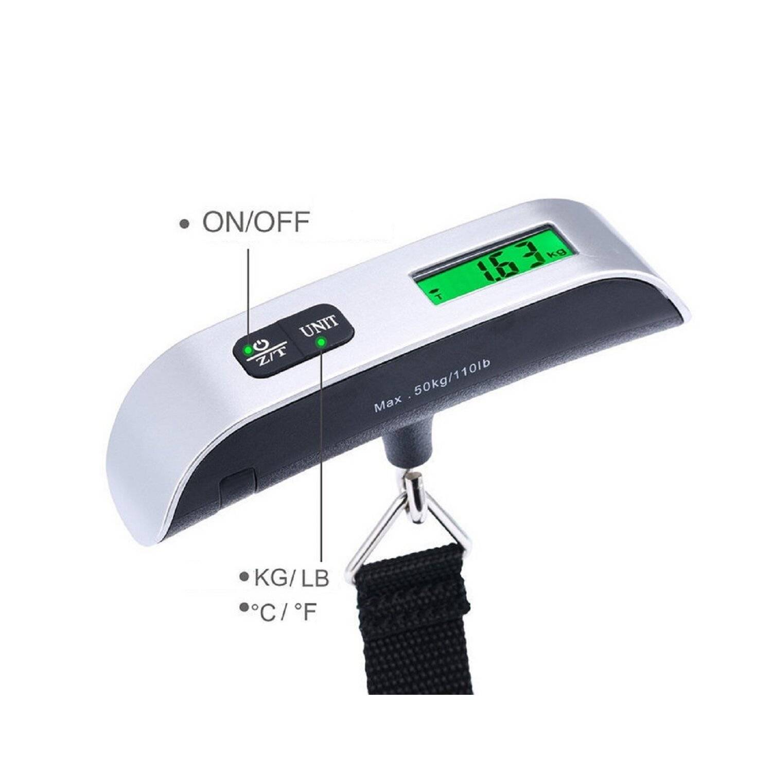 Cheffinger Digitale LCD-Kofferwaage inkl. Batterie Gepäckwaage Hängewaage Handwaage 50Kg