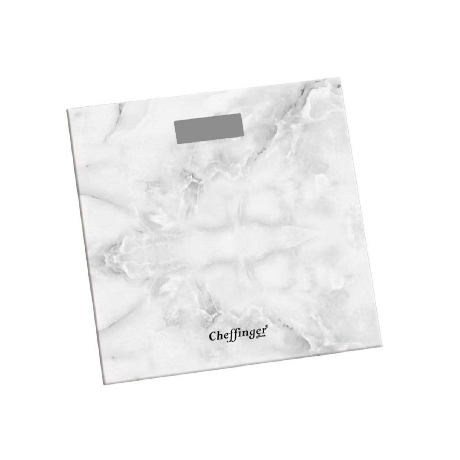 Cheffinger Personenwaage Waage Körperwaage Blau LCD Digital 180kg Marmor Weißes Design