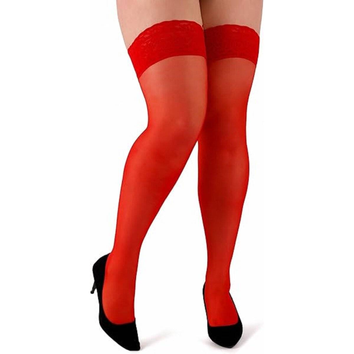 Aurellie Zeitlose Eleganz: hold up stockings halterlose Strümpfe Stay-up Strümpfe 20 Den Rot 3XL/4XL