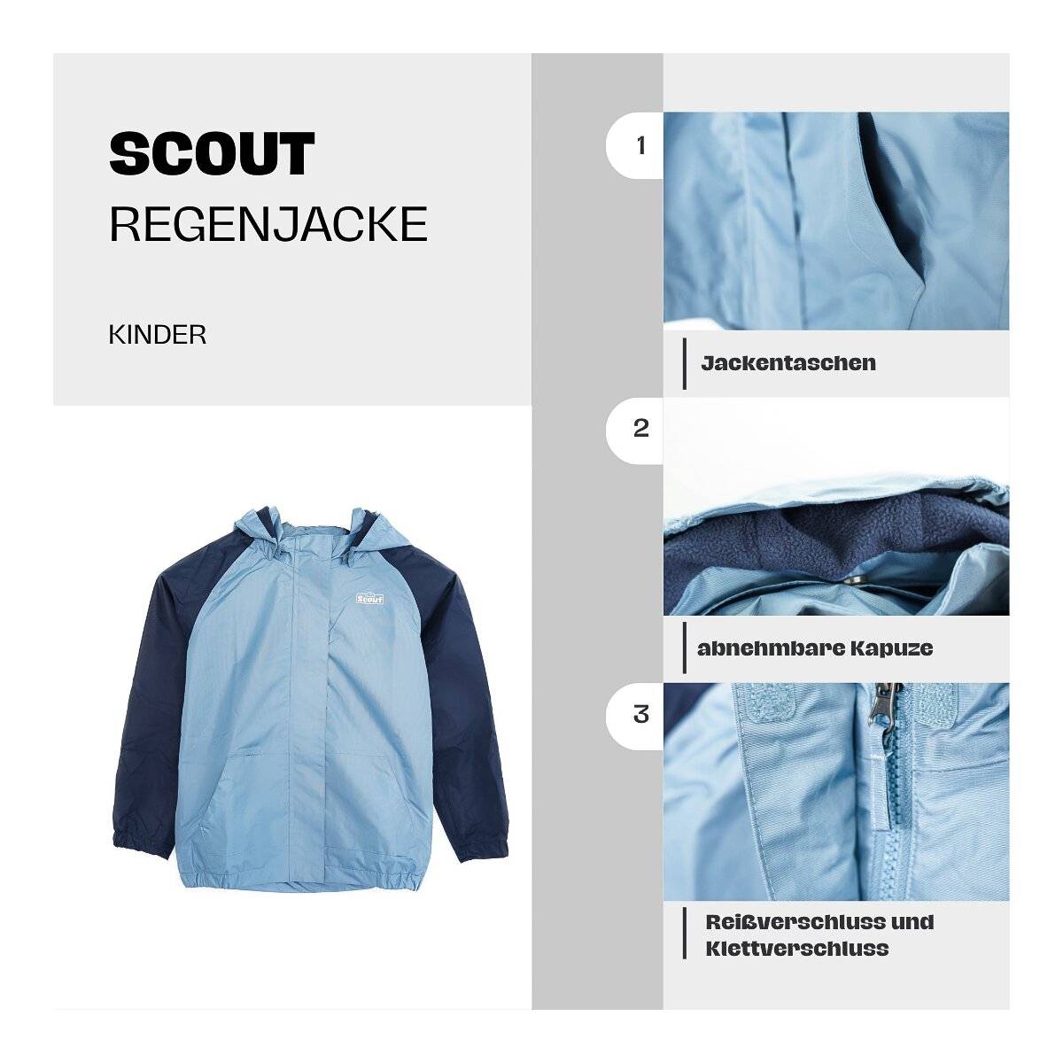 Scout Regenjacke Sport Kinder Jacken Atmungsaktiv Wasserabweisend in marine 92/98