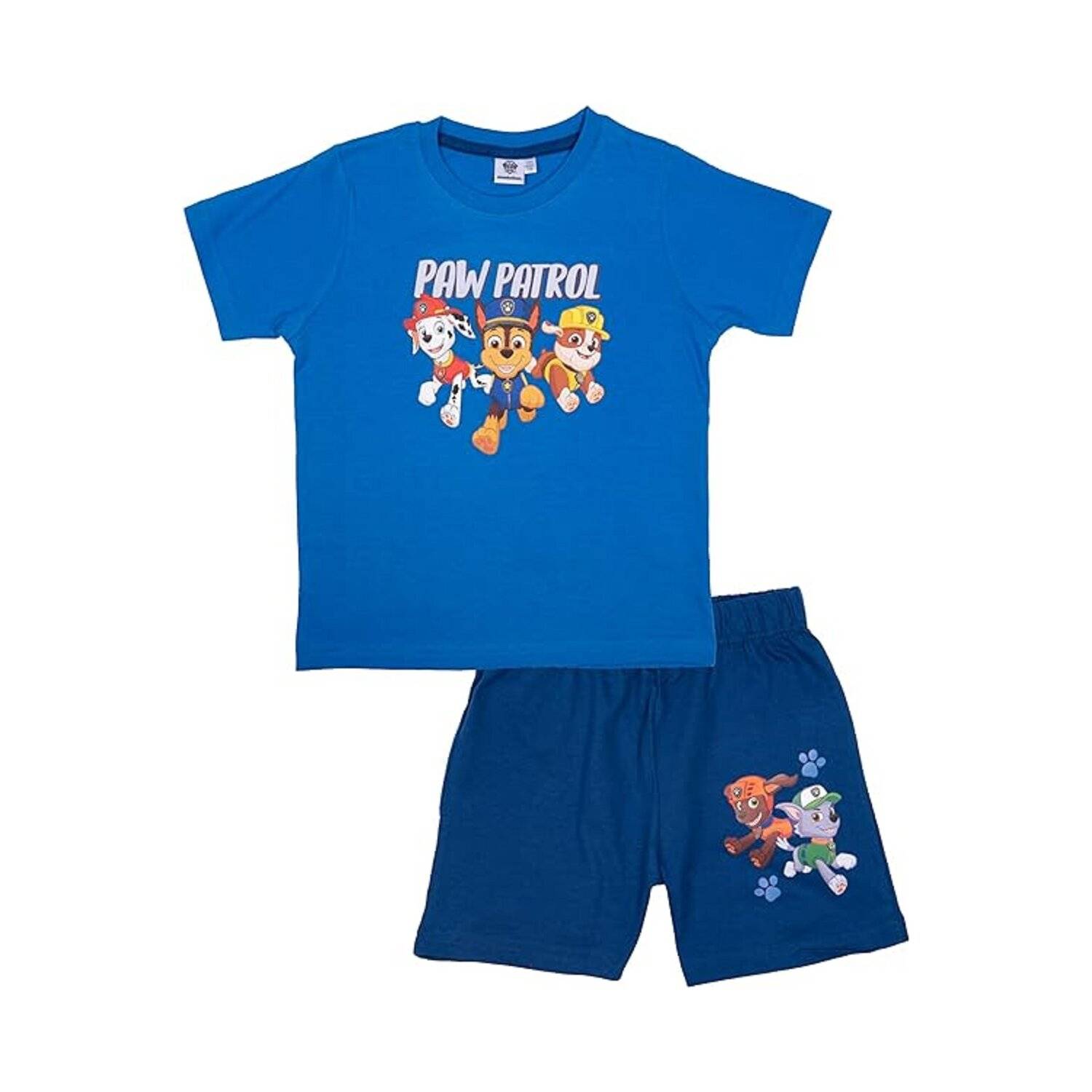 Paw Patrol Schlafanzug für Jungen 110/116 - Kinder Pyjama Set Kurzarm Oberteil mit Hose Blau