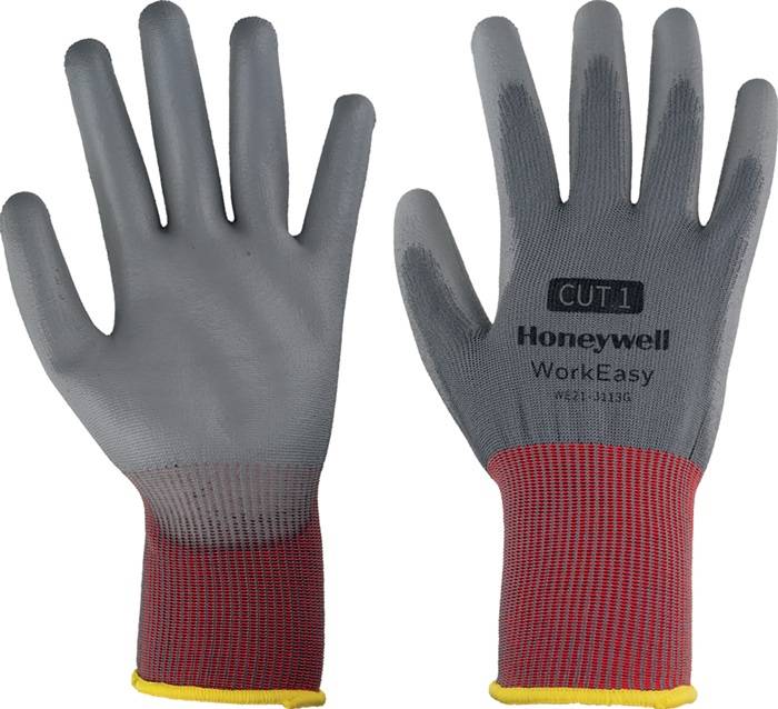 Handschuh Workeasy 13G GY PU 1 Gr.9 grau/rot EN 388 PSA II HONEYWELL