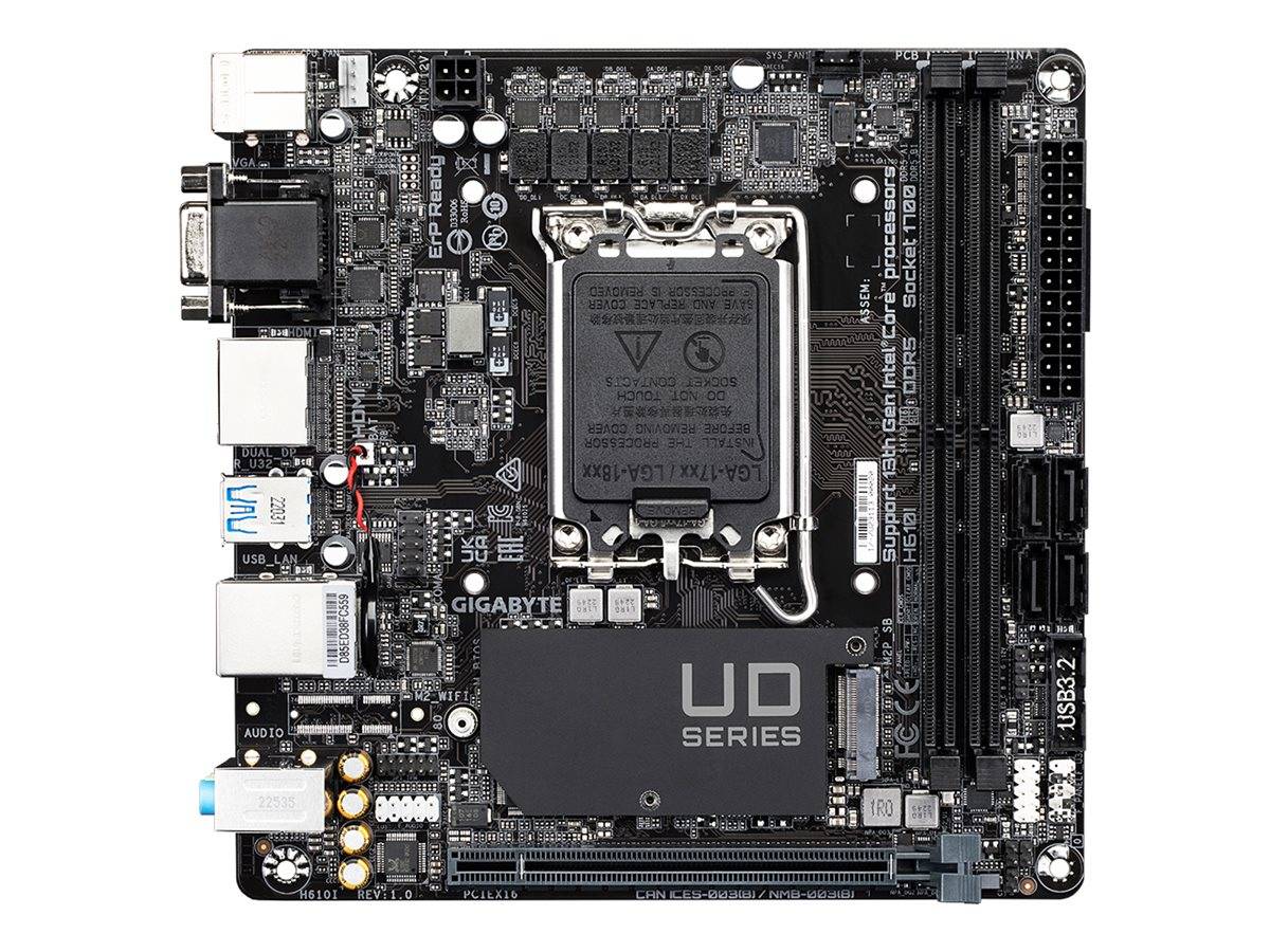 Gigabyte H610I - 1.0 - Motherboard - Mini-ITX - LGA1700-Sockel - H610 Chipsatz - USB 3.2 Gen 1 - Gigabit LAN - Onboard-G