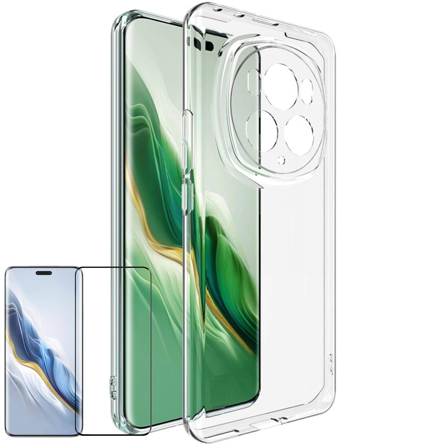 Für Honor Magic 6 Pro Hülle dünn Transparent + Curved 4D Hart Glas