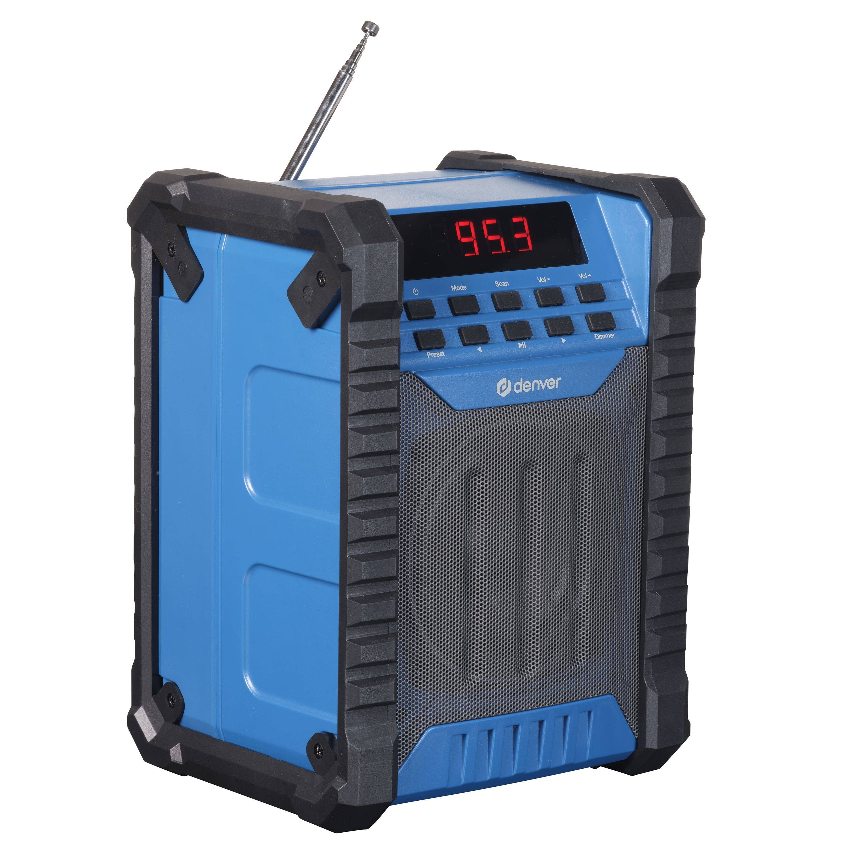 Denver WRB-60 Baustellenradio mit FM und Bluetooth, LCD Display, 2000mAh, IP54