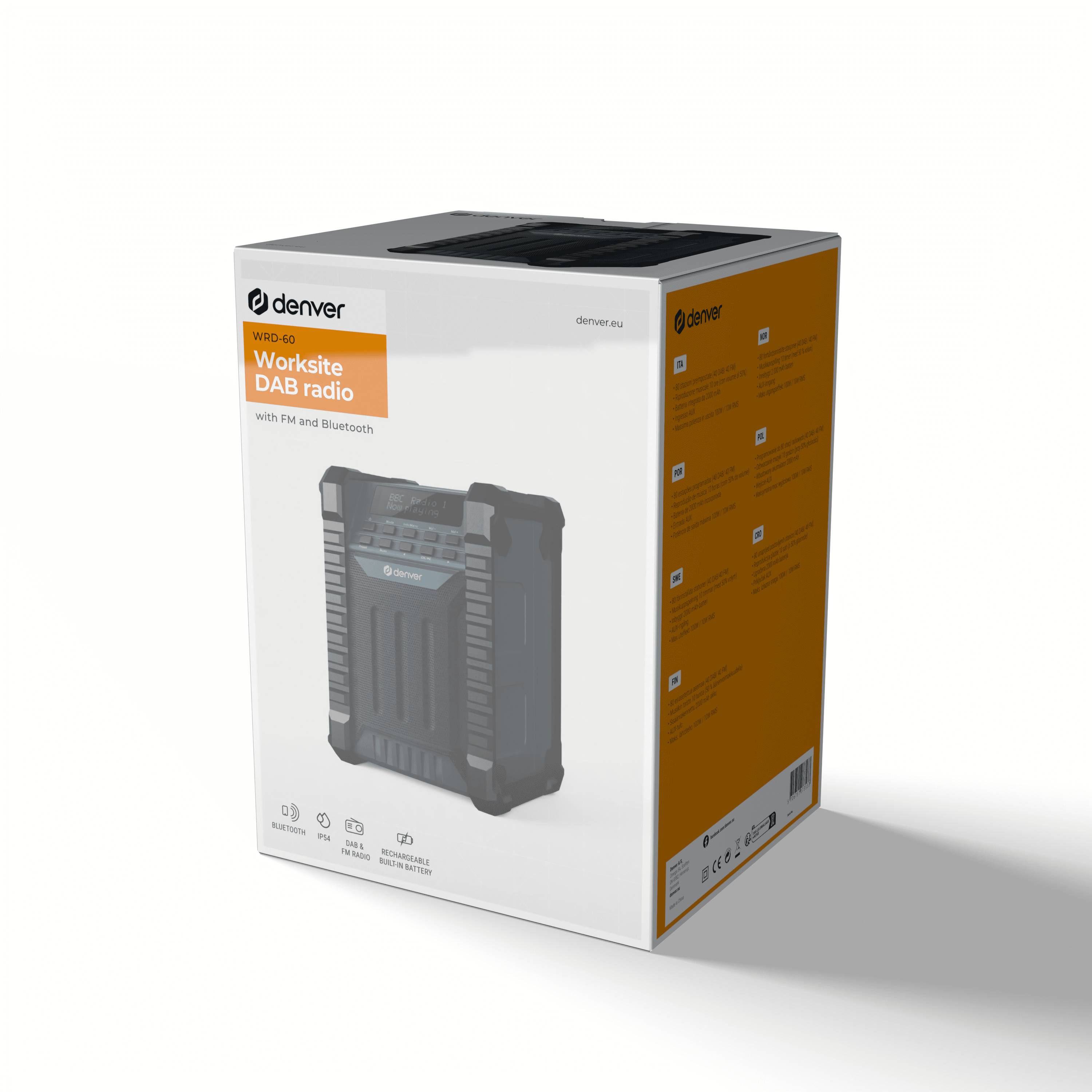 Denver WRD-60 Baustellenradio mit DAB/FM, Bluetooth, LCD-Display, 2000mAh Akku