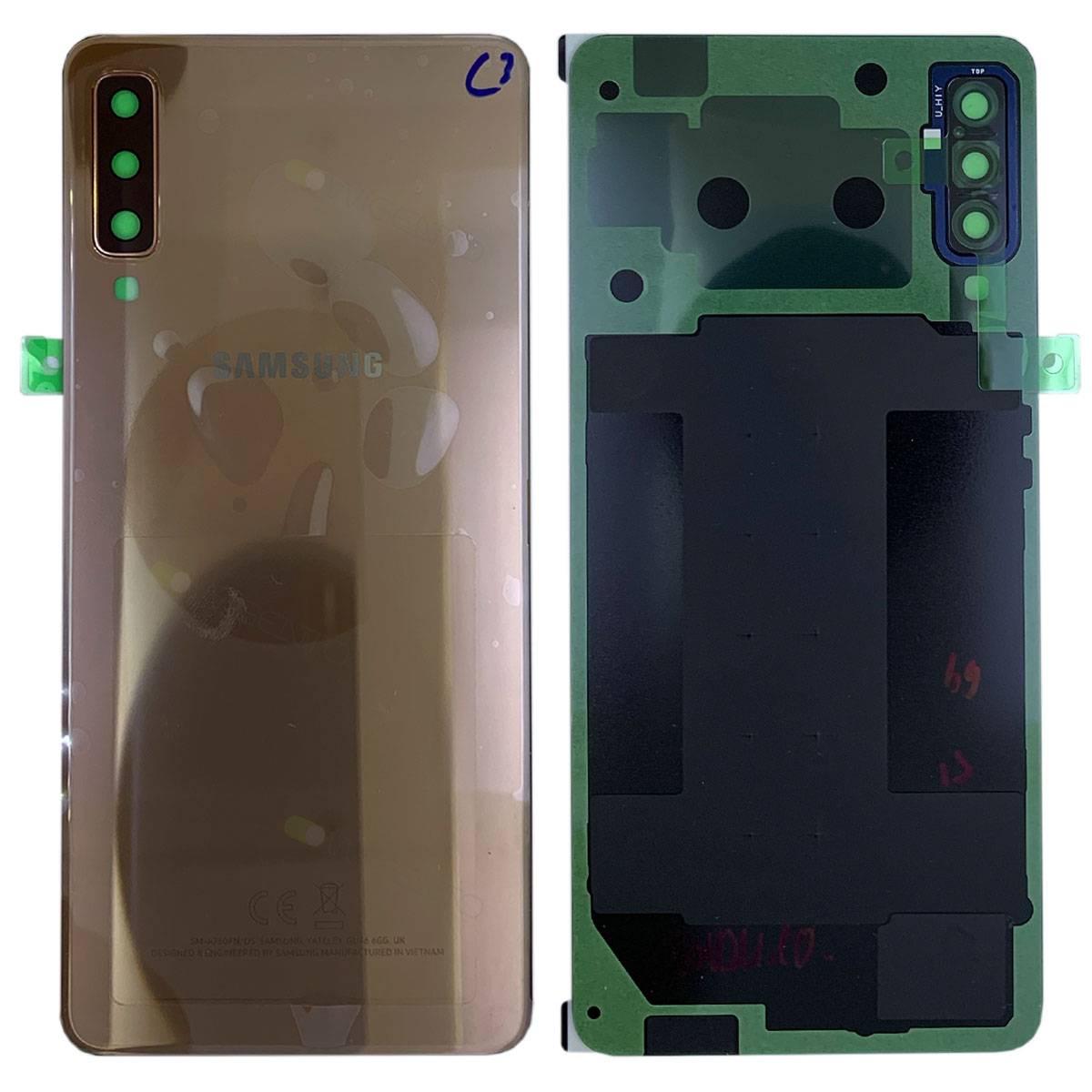 Samsung GH82-17829C Akkudeckel Deckel für Galaxy A7 2018 A750F / Duos + Klebepad Gold Neu