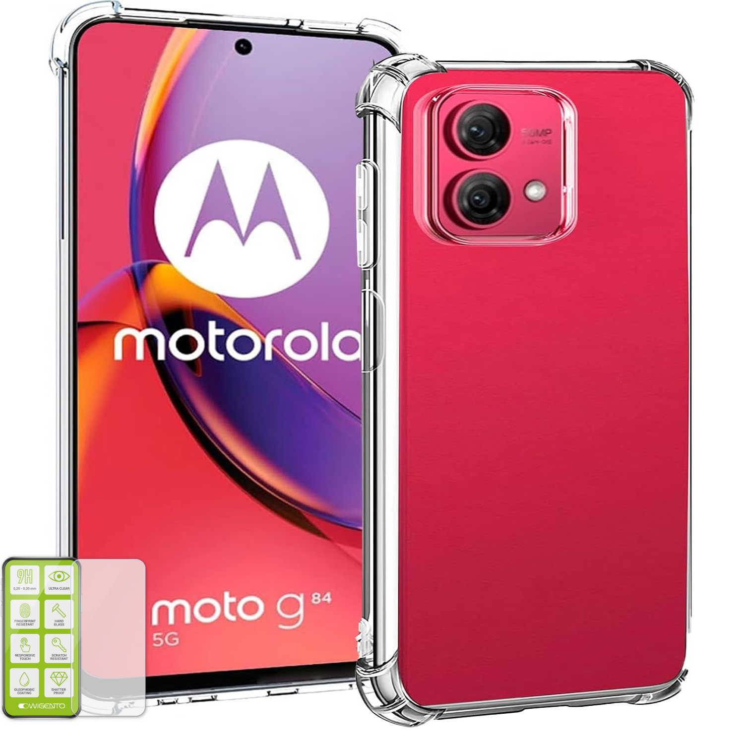 Für Motorola Moto G84 5G Schock TPU Silikon Schutz Hülle + Hart Glas