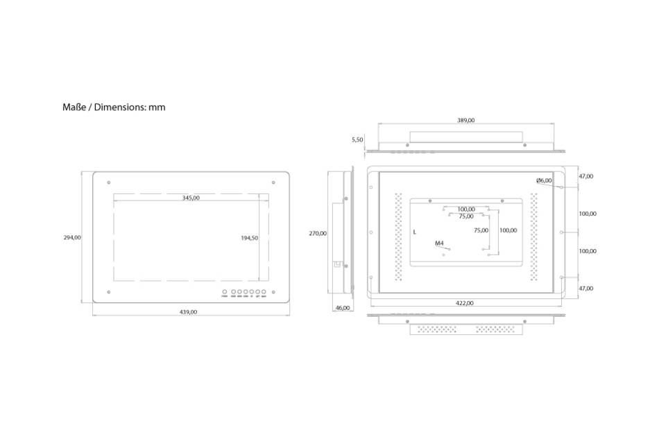 eneo VM-FHD15FLT, 15" (38cm) LCD Monitor, FHD, 1920x1080 LED,HDMI, DisplayPort, Einbaugehäuse, Touch Screen