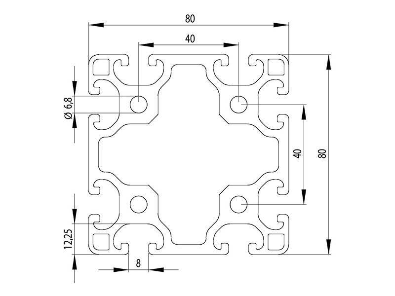 Aluminiumprofil 80x80L I-Typ Nut 8 (leicht), silber eloxiert. Aluminium Profil 80x80 Alu Profil 80 x 80 Montage- Systemprofil 50mm