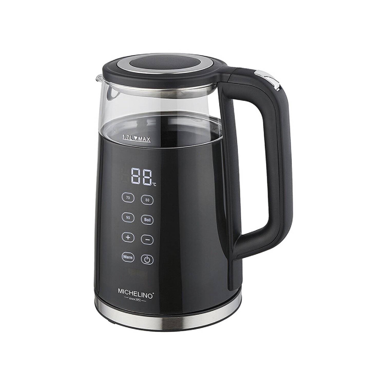 Michelino Digitaler Wasserkocher automatische Abschaltung 1,7 Liter 2200 Watt Schwarz