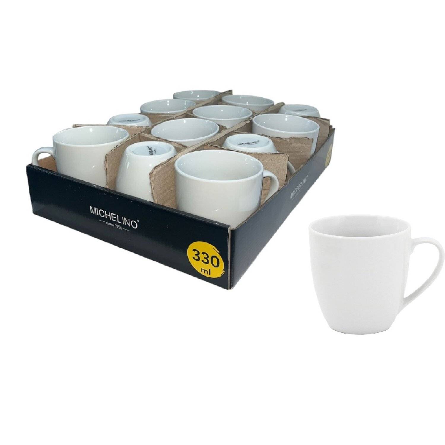 MICHELINO Kaffeebecher 330ml Serie Amelie Porzellan Weiß 12 Stück