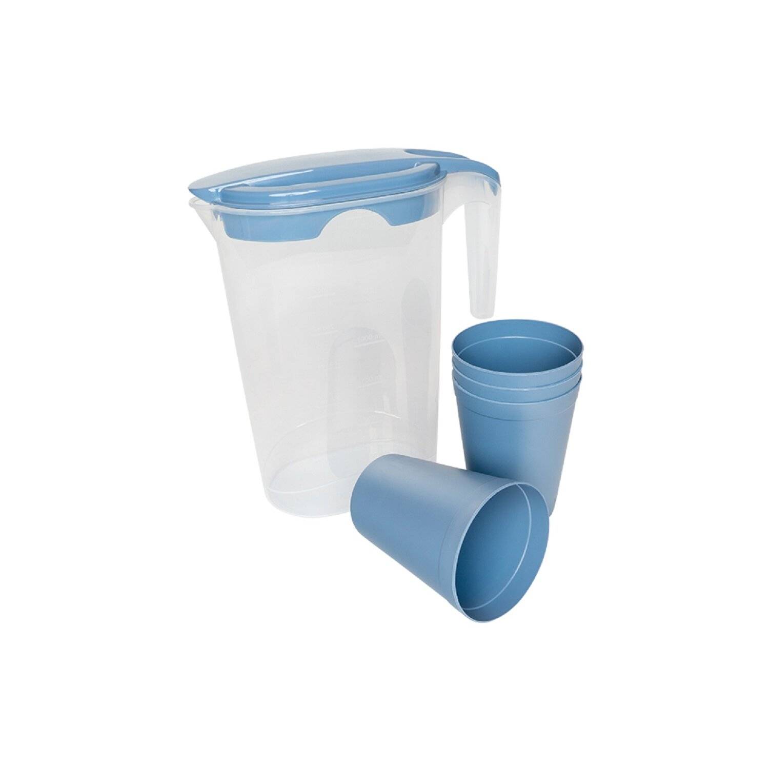MICHELINO Elegantes 5-teiliges Karaffen-Set: Karaffe mit 4 Bechern aus Kunststoff Blau