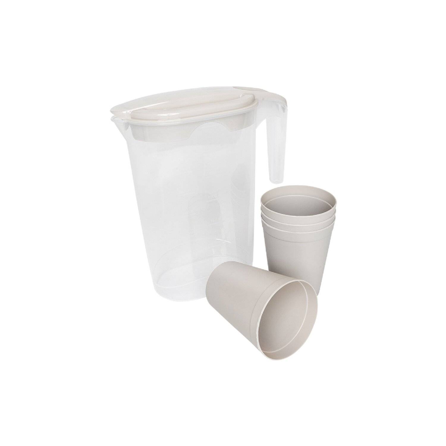 MICHELINO Elegantes 5-teiliges Karaffen-Set: Karaffe mit 4 Bechern aus Kunststoff Beige