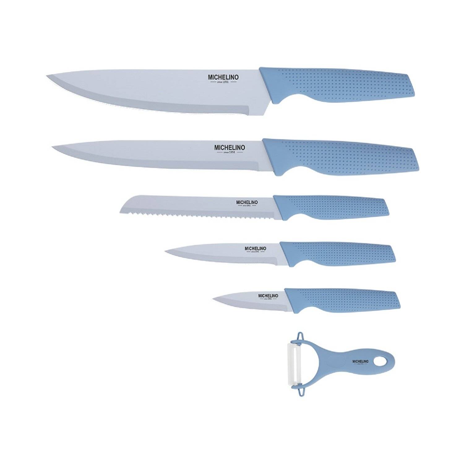 MICHELINO 6-tlg. Messer-Set Schneideset mit Sparschäler Serie Alythia Blau
