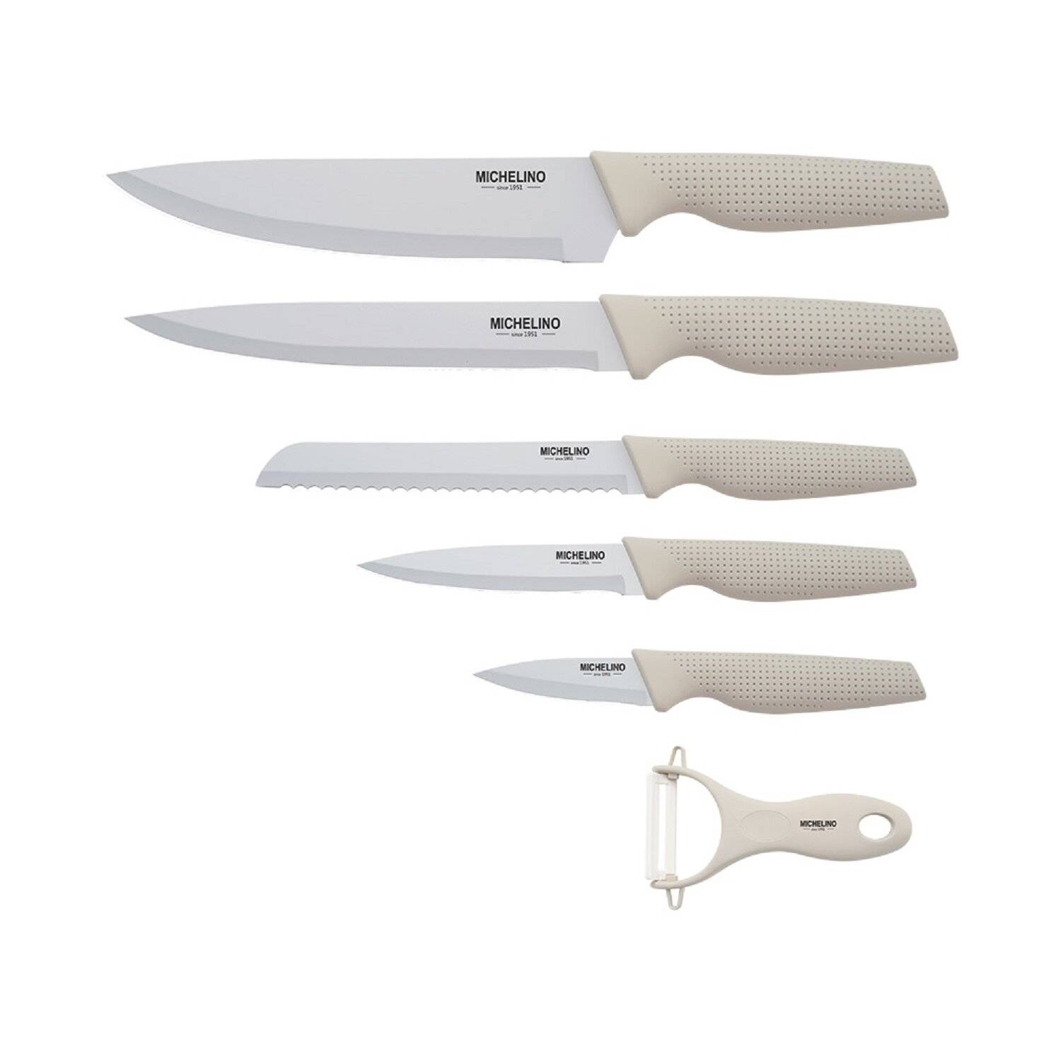 MICHELINO 6-tlg. Messer-Set Schneideset mit Sparschäler Serie Alythia Beige