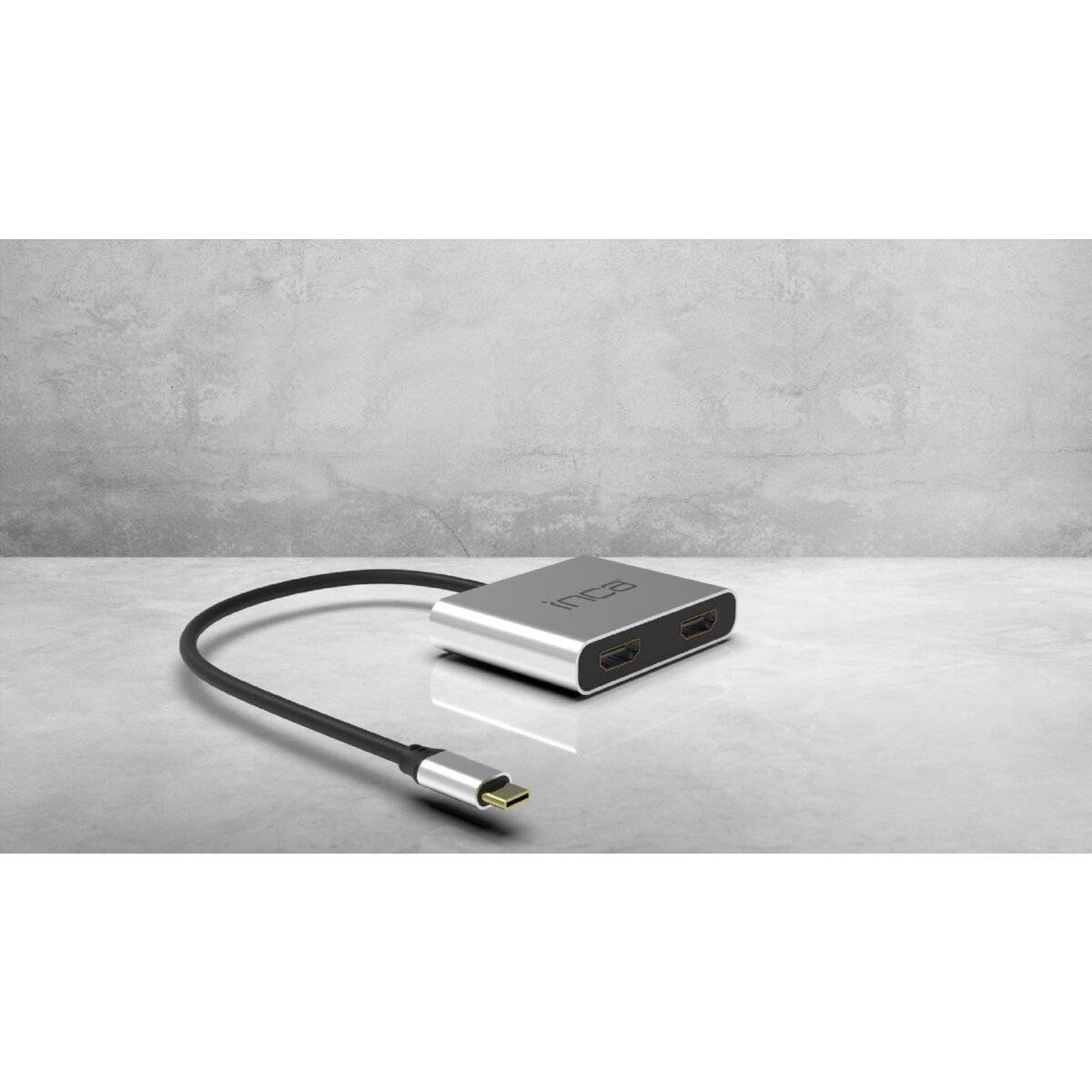 INCA Typ-C-Hub X4 Dual HDMI 4K@30 Hz+ USB-C Adapter Silber