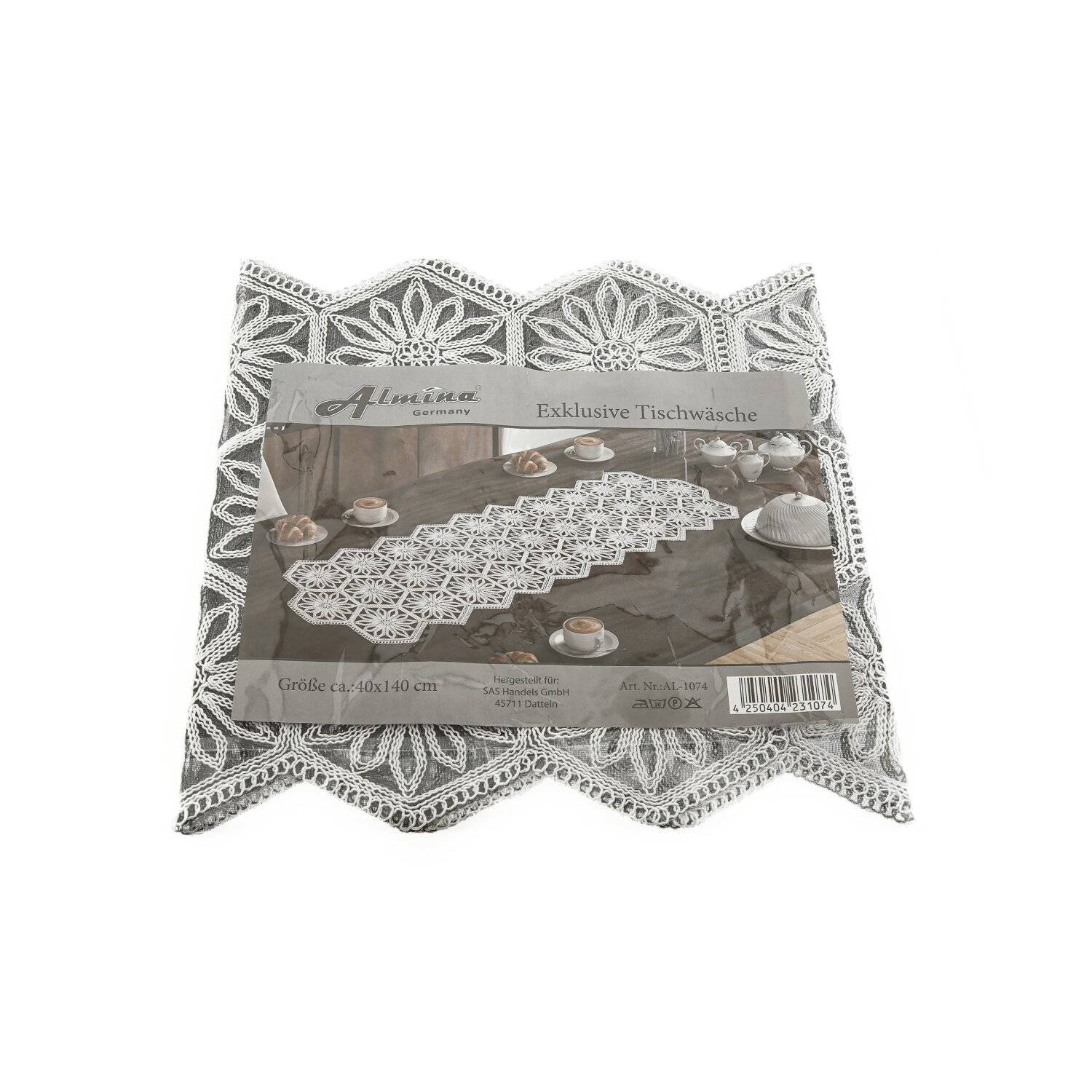 Almina Exclusive Tischwäsche Tischläufer ca. 40x140 cm mit Blumen bestickt Weiß