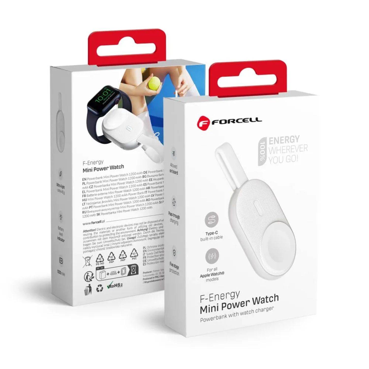 FORCELL Powerbank F-Energy Mini Power Watch 1200mAh Weiß