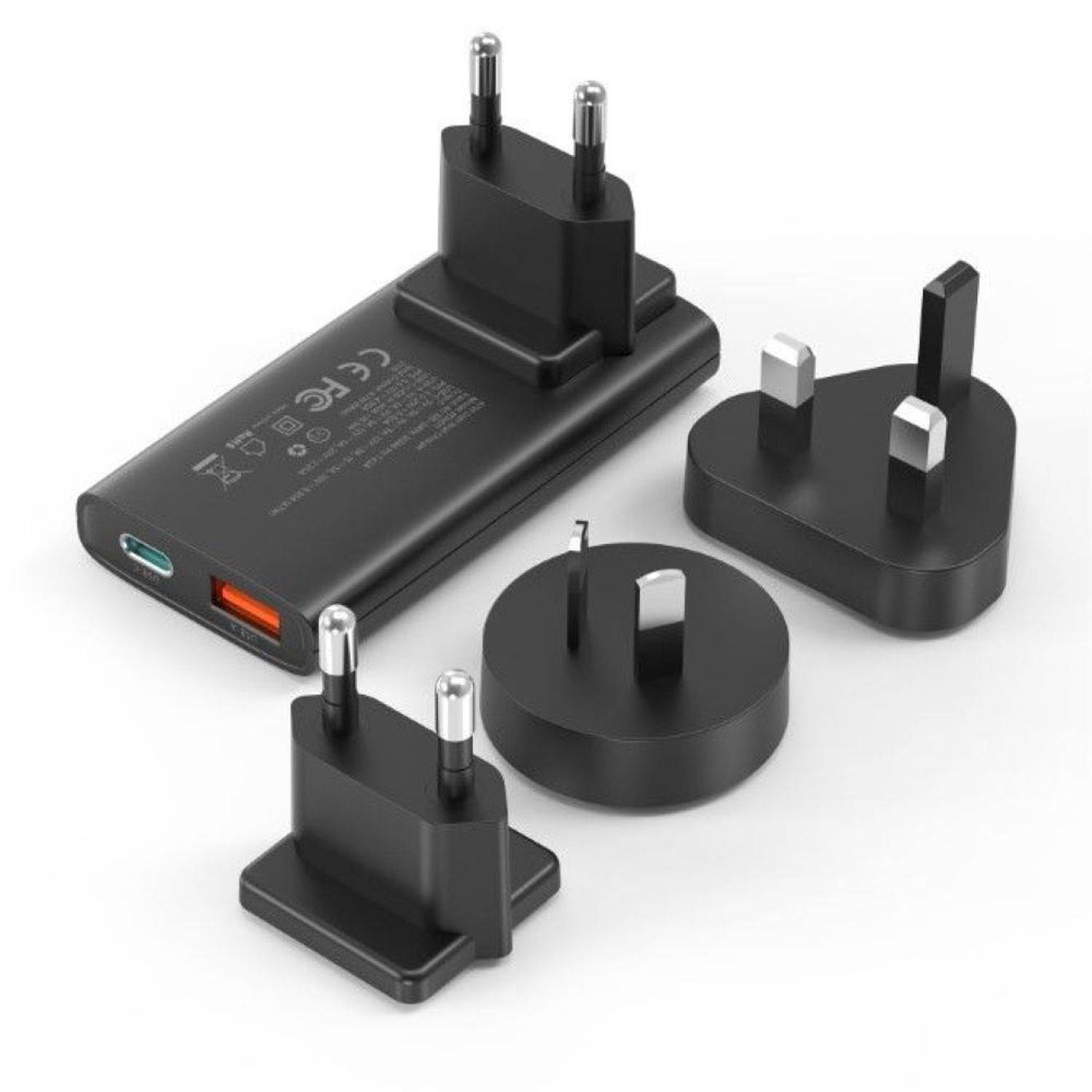 Choetech Schnellladegerät mit Länderadapter, Fast Charger (67W) , USB-C + USB-A Output 45W + 10.5W Schwarz