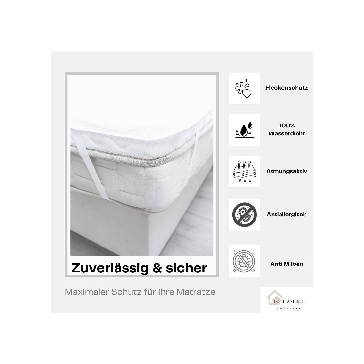 Matratzenschoner Wasserdicht und Atmungsaktiv 90x200cm +25cm mit 4 Eckgummi Inkontinenzunterlage Waschbar