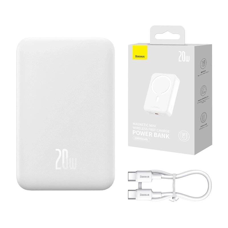 Powerbank Baseus Magnetic Mini 20000mAh, USB-C 20W MagSafe (weiß)