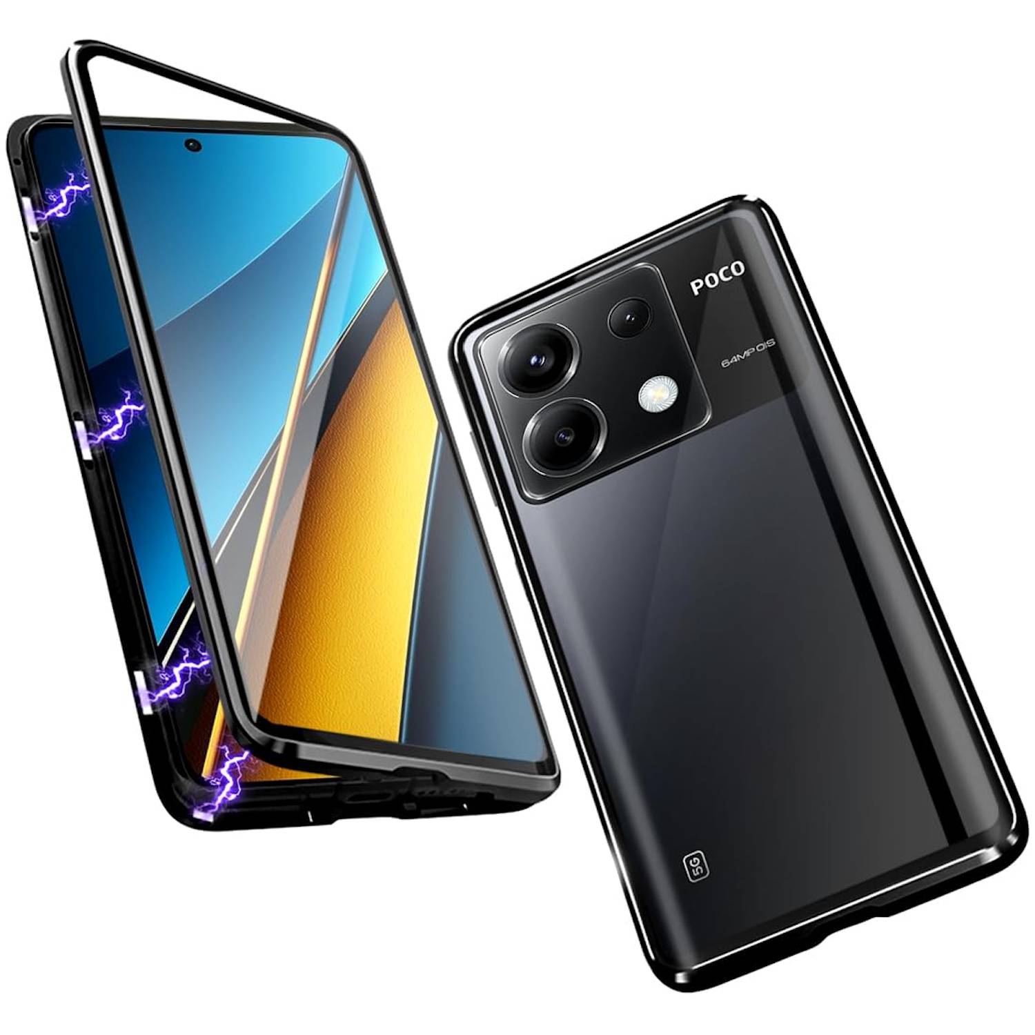 Für Xiaomi Redmi Note 13 Beidseitiger 360 Grad Magnet Glas Hülle Handy Tasche Bumper Schwarz