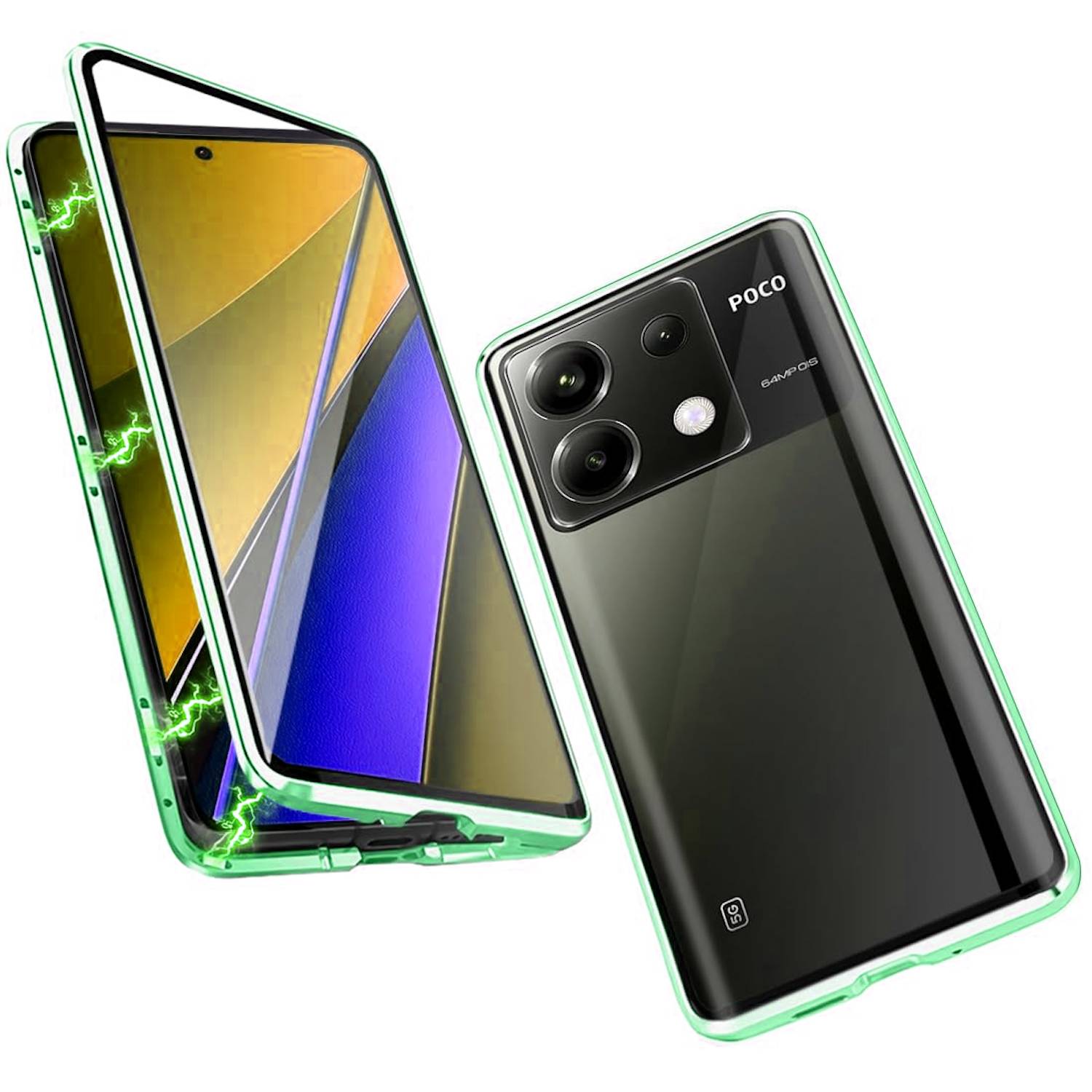 Für Xiaomi Redmi Note 13 Beidseitiger 360 Grad Magnet Glas Hülle Handy Tasche Bumper Grün