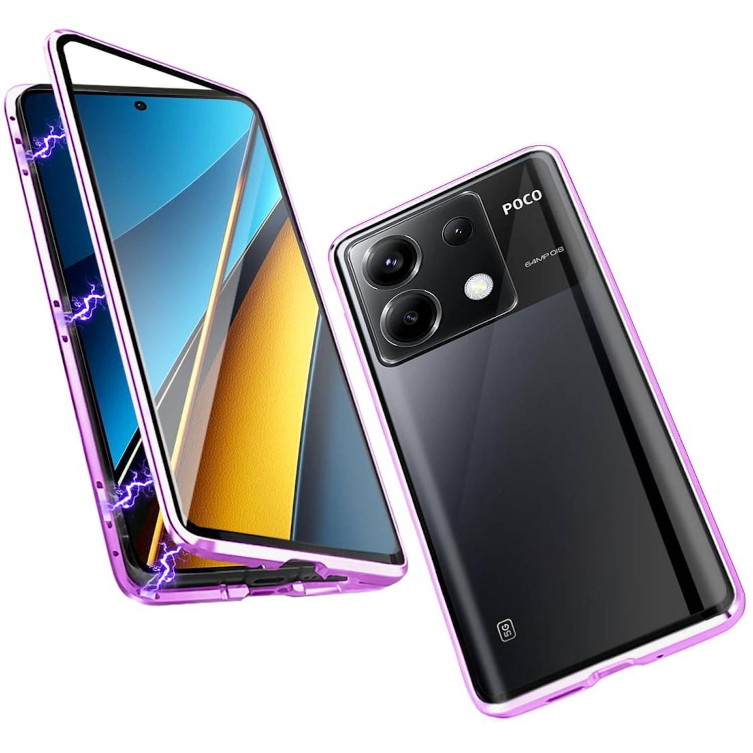 Für Xiaomi Redmi Note 13 Beidseitiger 360 Grad Magnet Glas Hülle Handy Tasche Bumper Lila