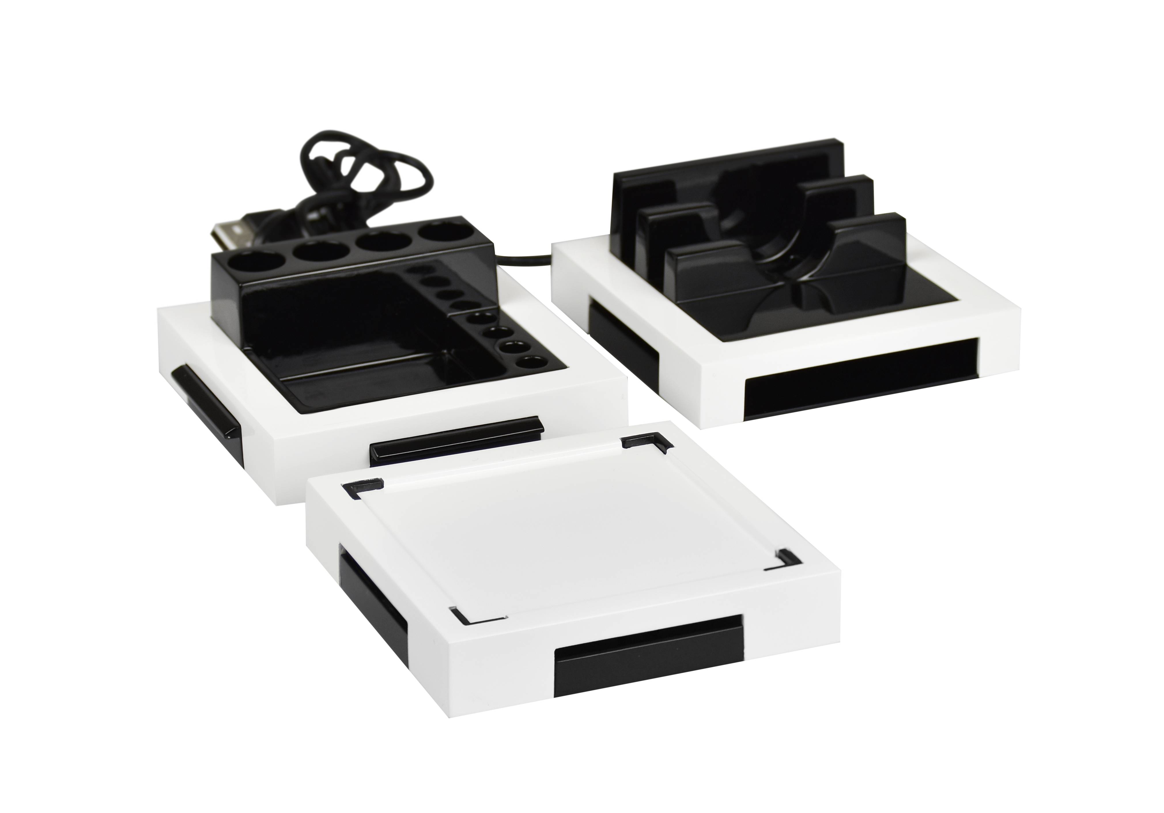 Monolith Stiftehalter - 2 USB Ports - Schwarz - 9,3 x 9,3 x 4,1 cm