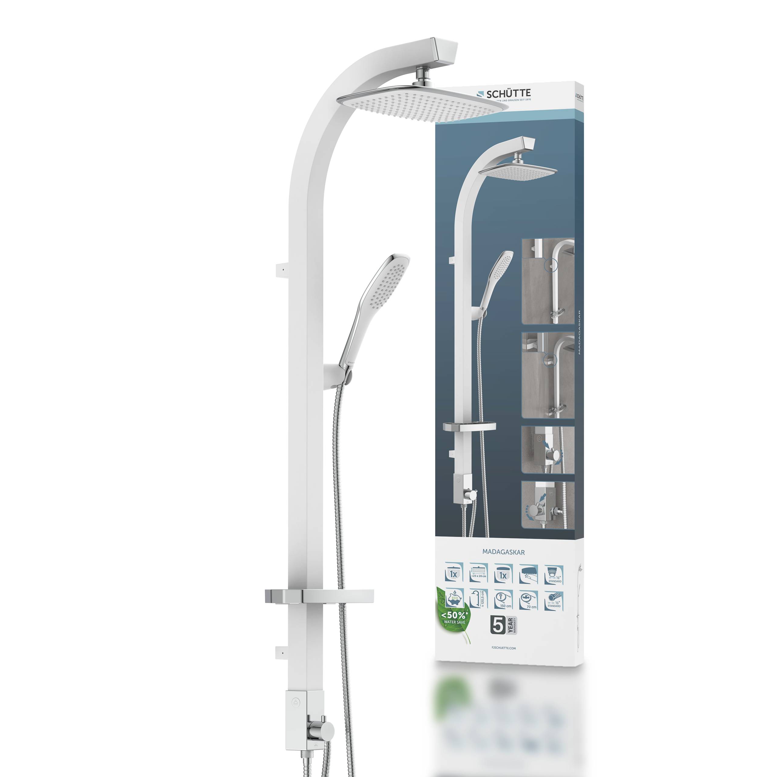 MADAGASKAR Überkopfbrause-Set, Weiß/Chrom