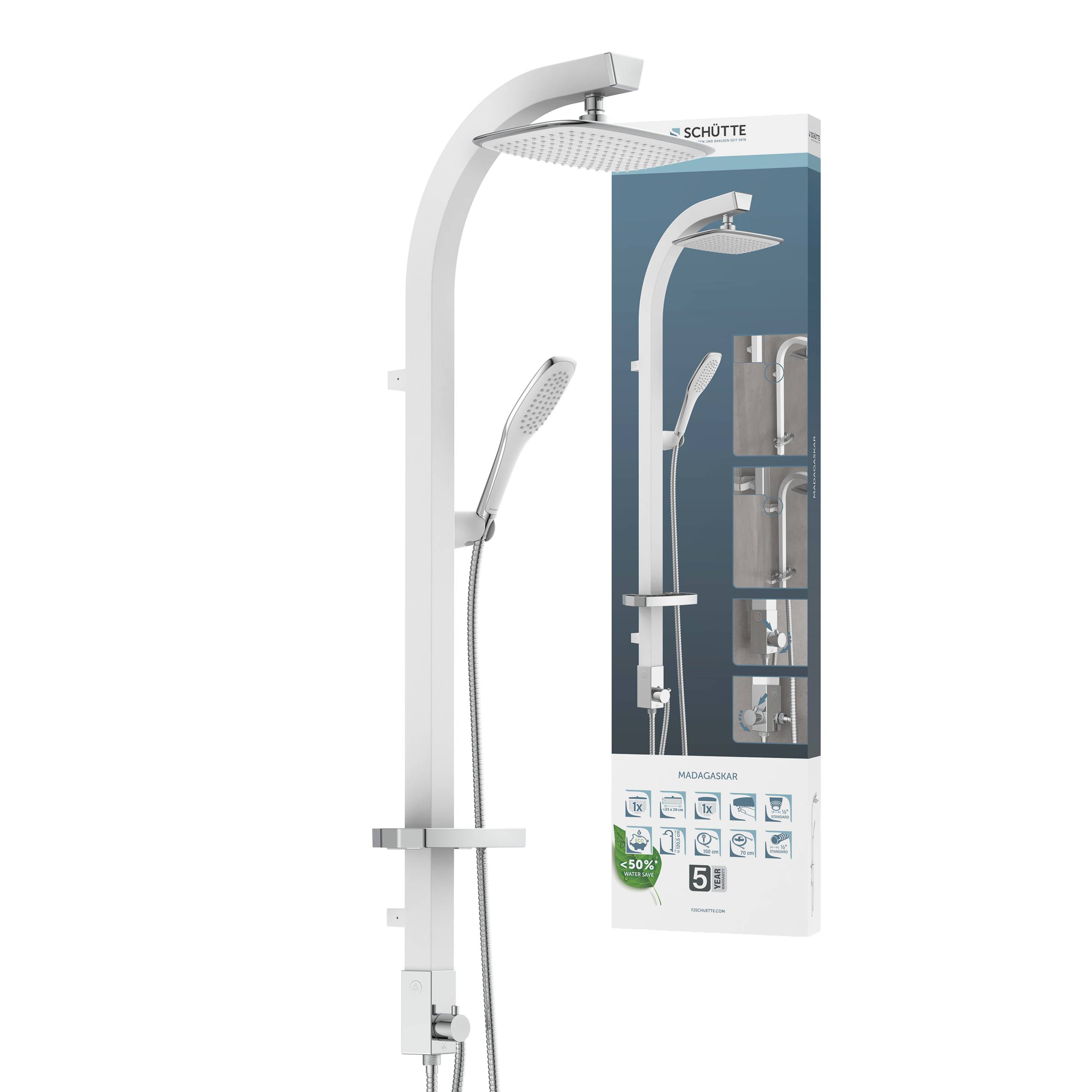 MADAGASKAR Überkopfbrause-Set, Weiß/Chrom