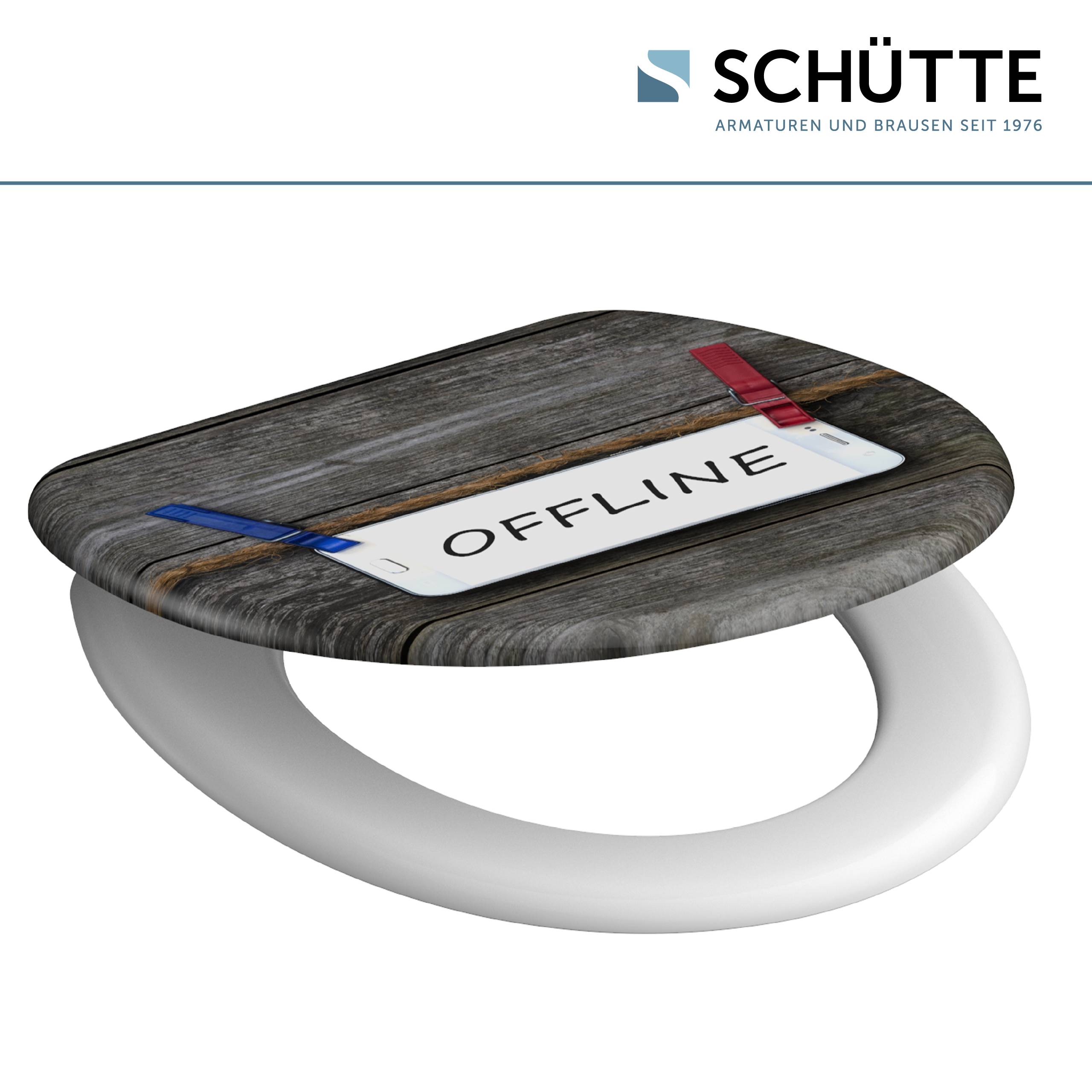 Toilettensitz mit einem Smartphone-Bild, das das Wort 