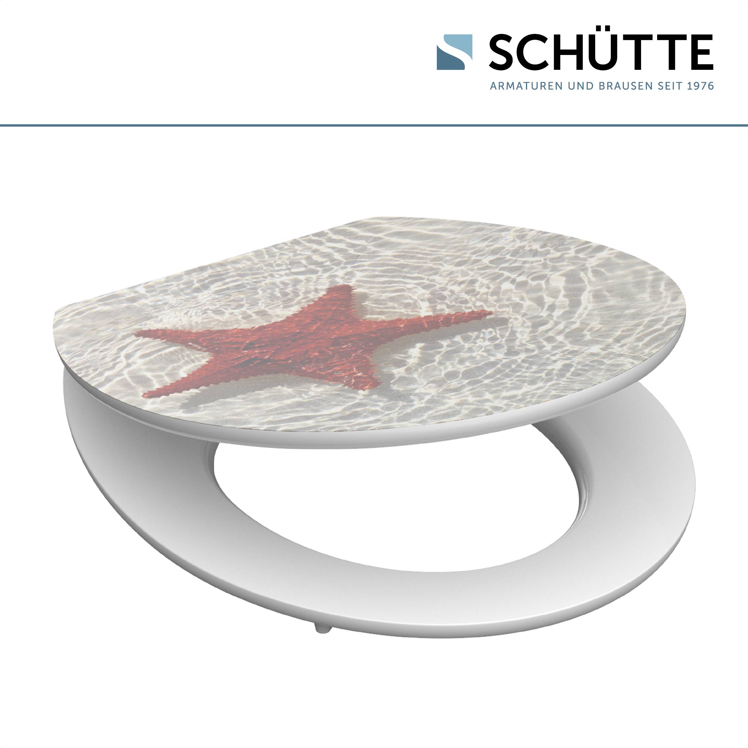 Toilettensitz mit rotem Seestern-Design im Wasserwellen-Effekt, mit 