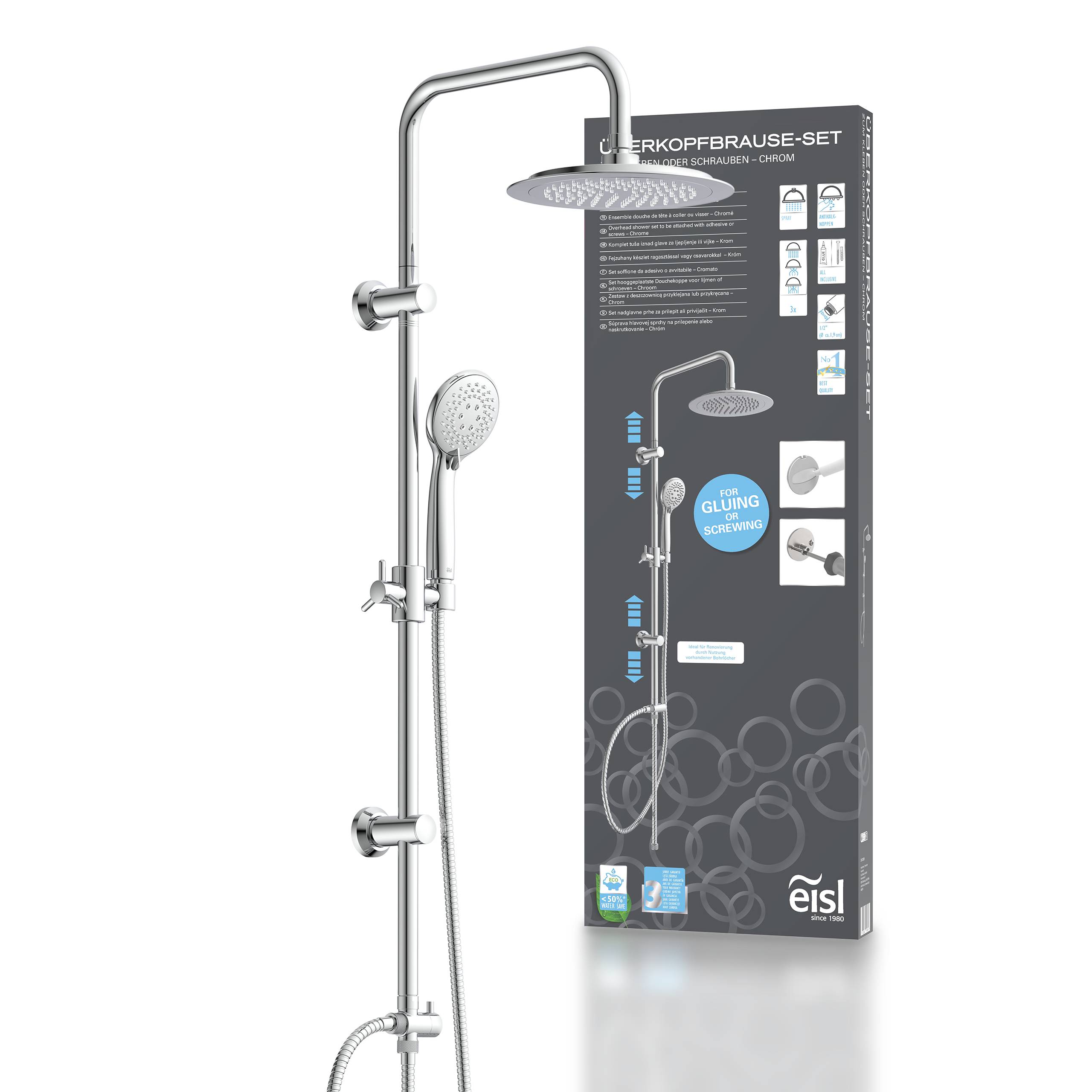 Überkopfbrause-Set, Chrom, zum Kleben