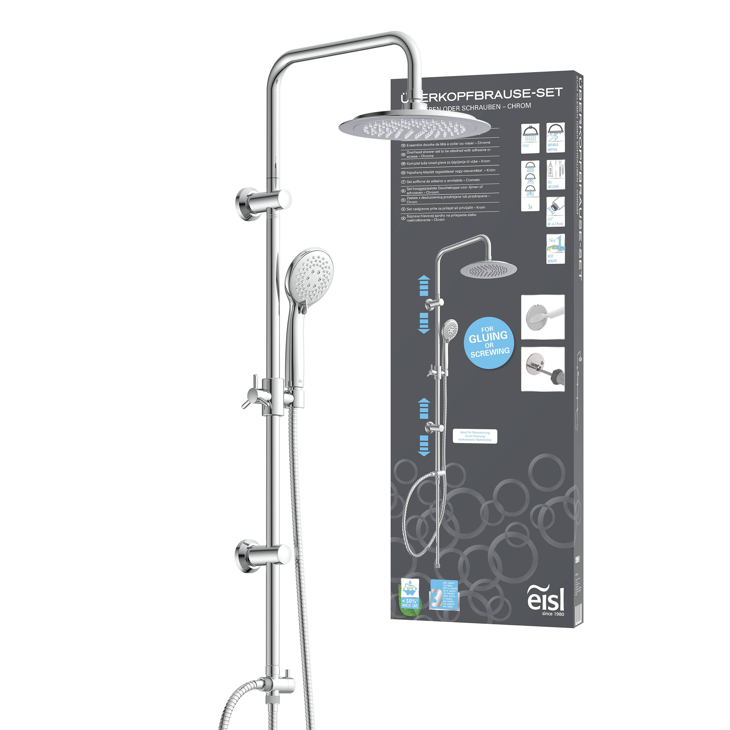 Überkopfbrause-Set, Chrom, zum Kleben