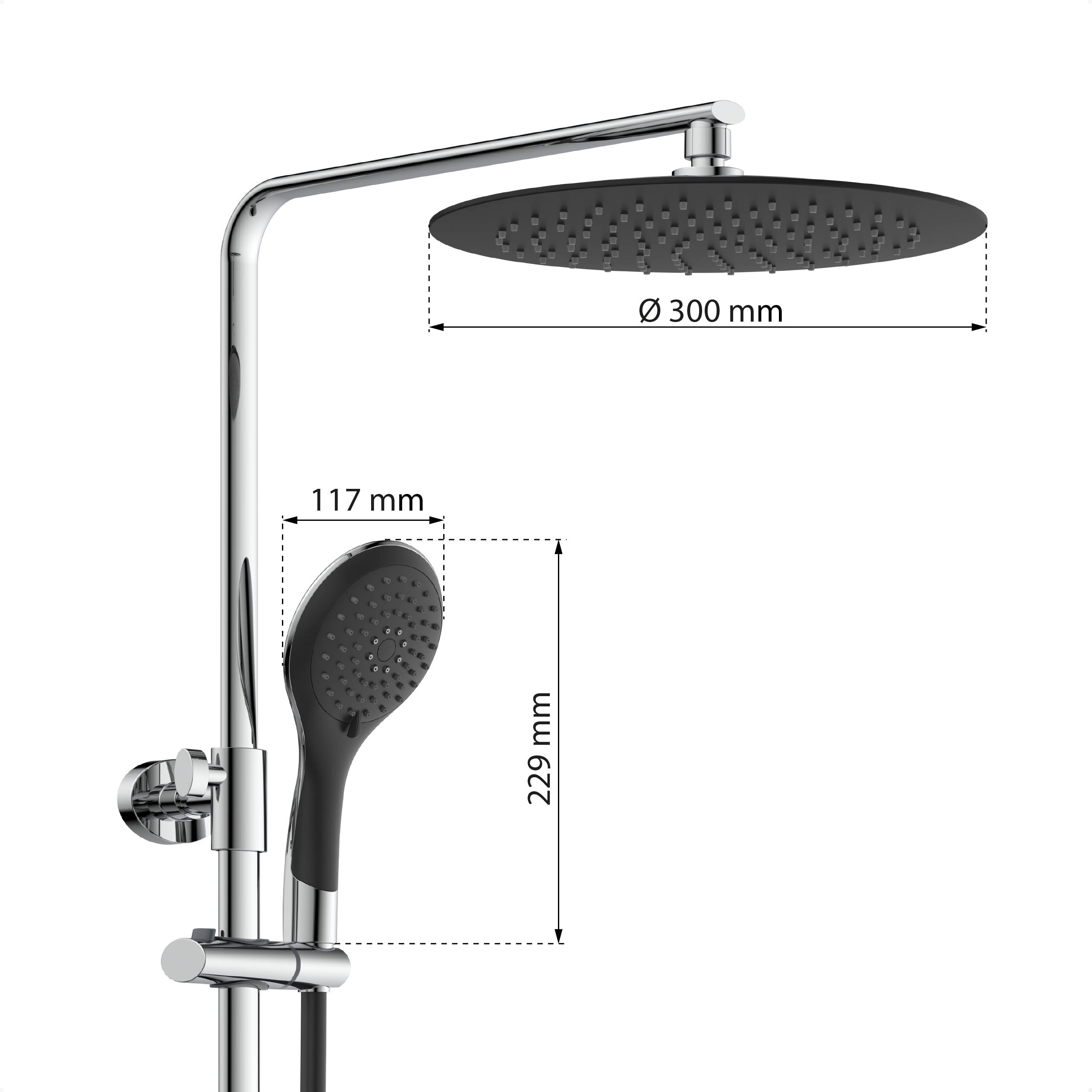 GRANDE VITA Überkopfbrause-Set, Schwarz, mit Thermostatarmatur